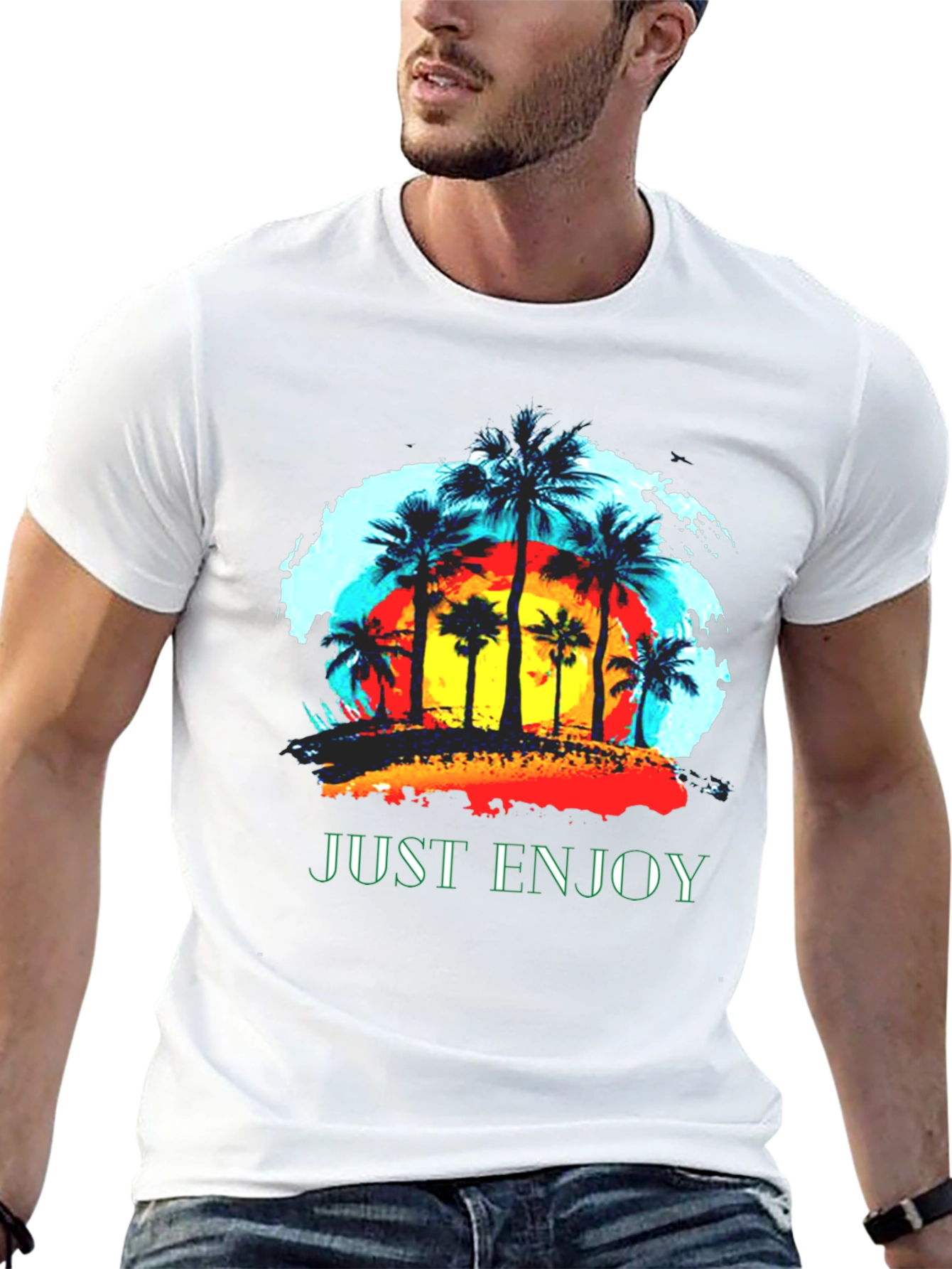 Just Enjoy Palm Tree Graphic T-Shirt