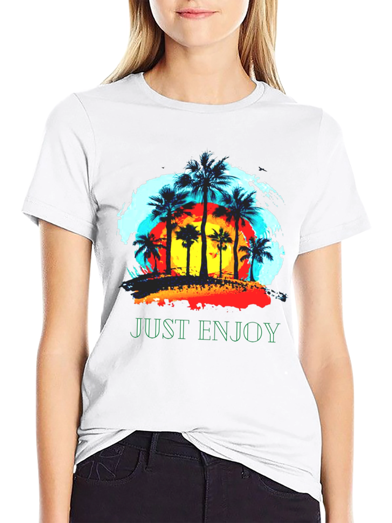 Just Enjoy Palm Tree Graphic T-Shirt