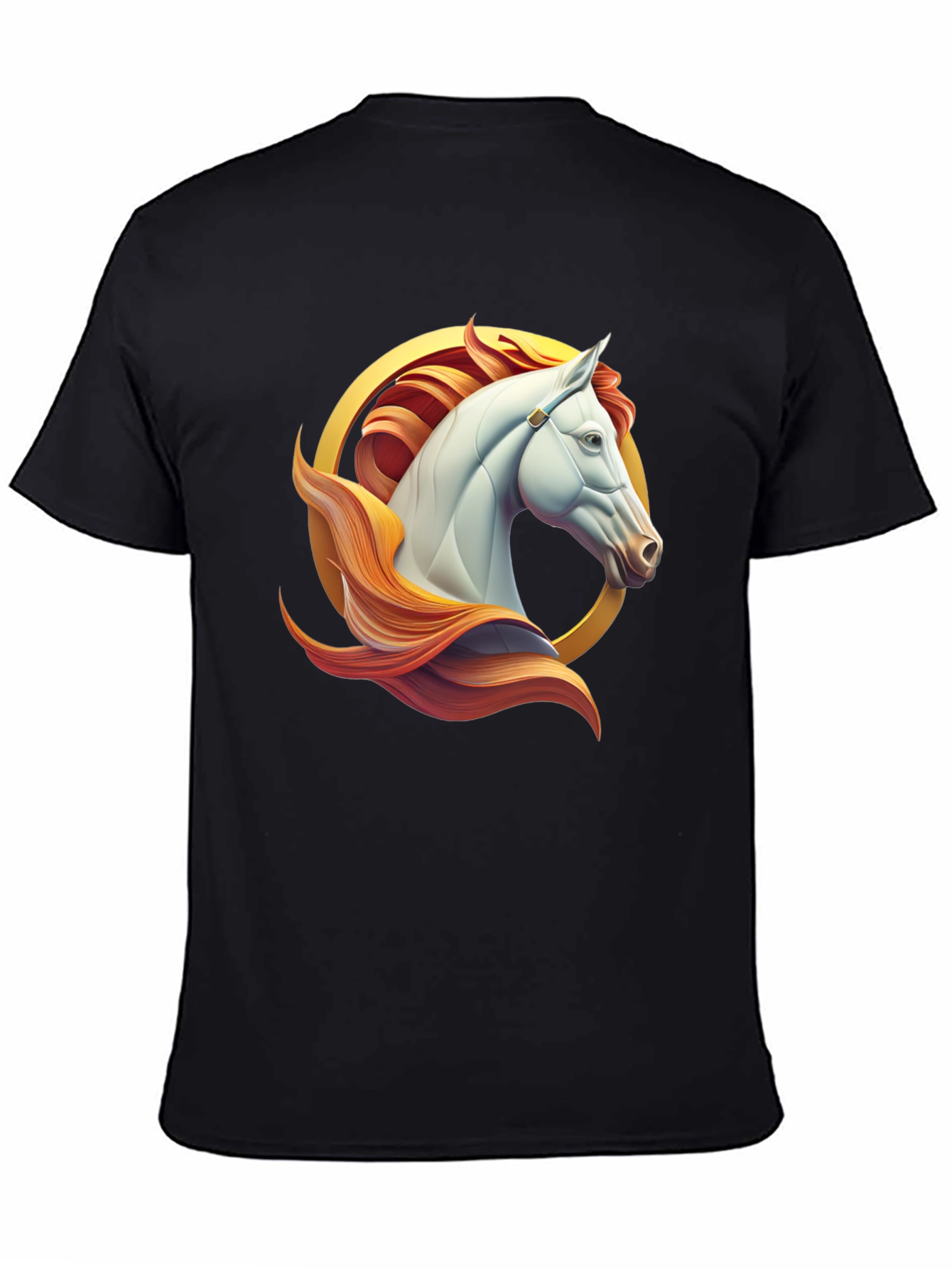 Elegant Horse Graphic Tee - Black Cotton Shirt