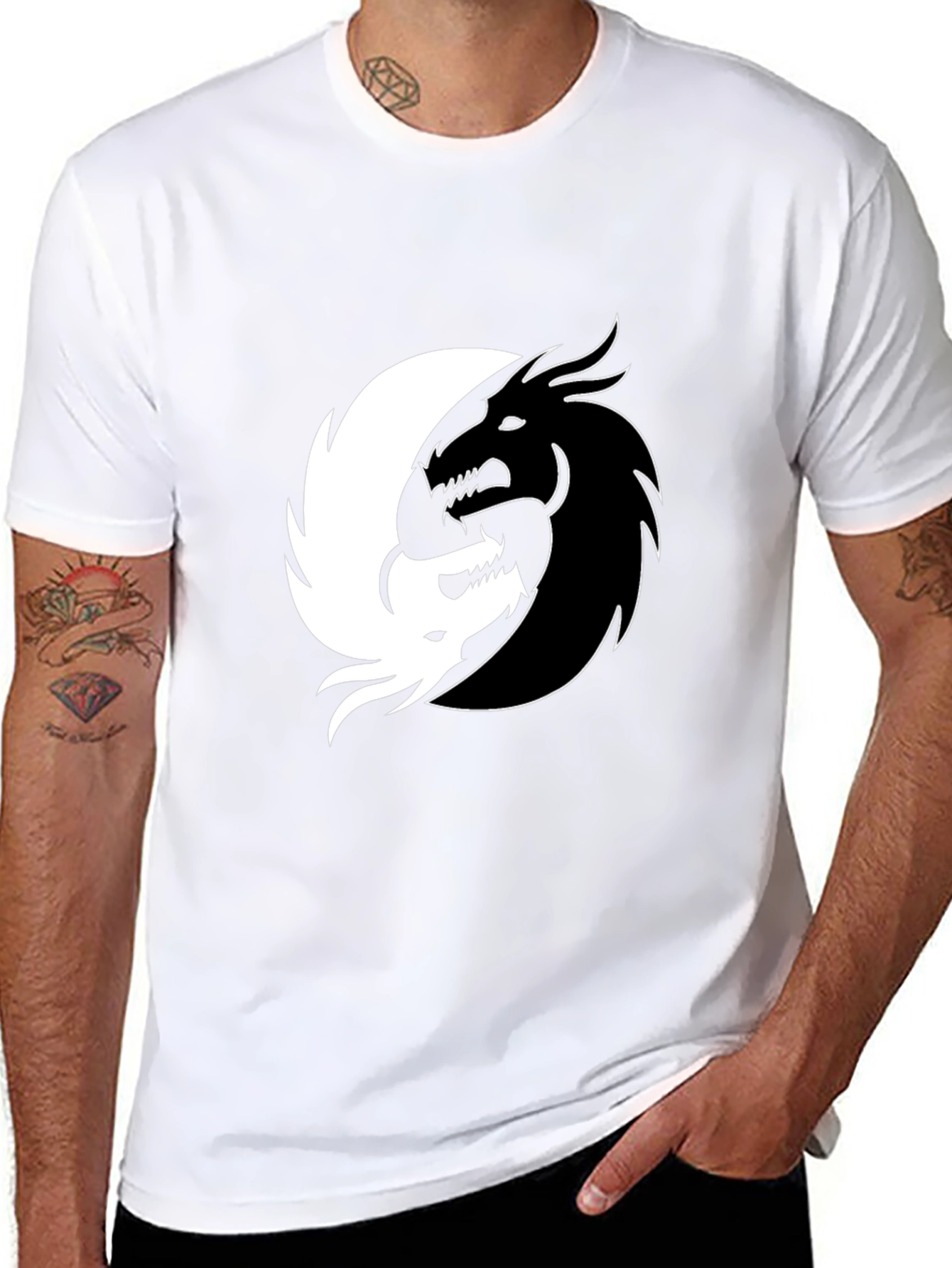 Yin Yang Dragon Graphic Tee - Black