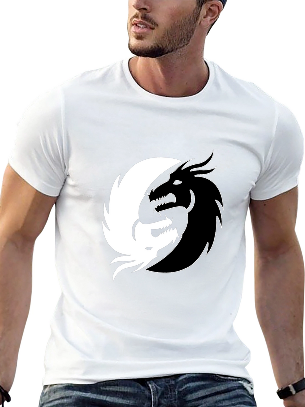 Yin Yang Dragon Graphic Tee - Black