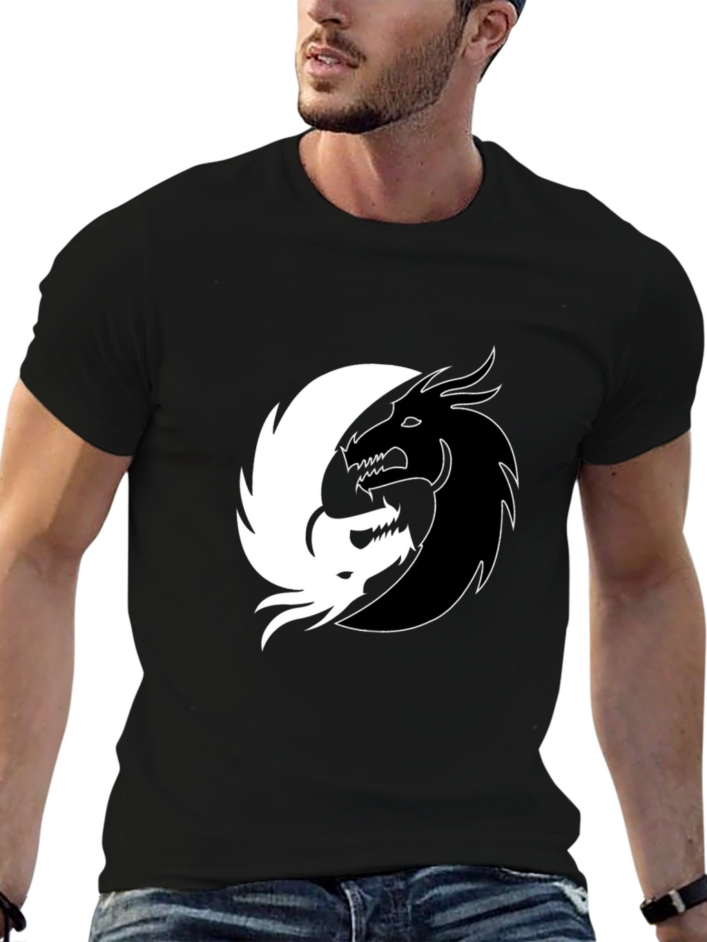 Yin Yang Dragon Graphic Tee - Black
