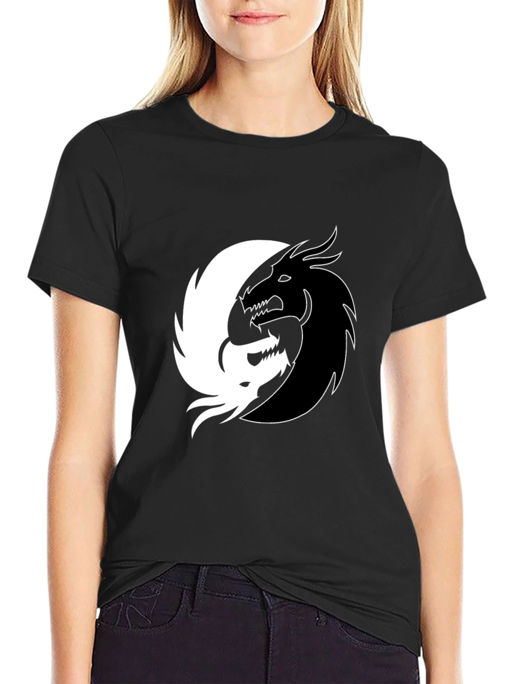 Yin Yang Dragon Graphic Tee - Black