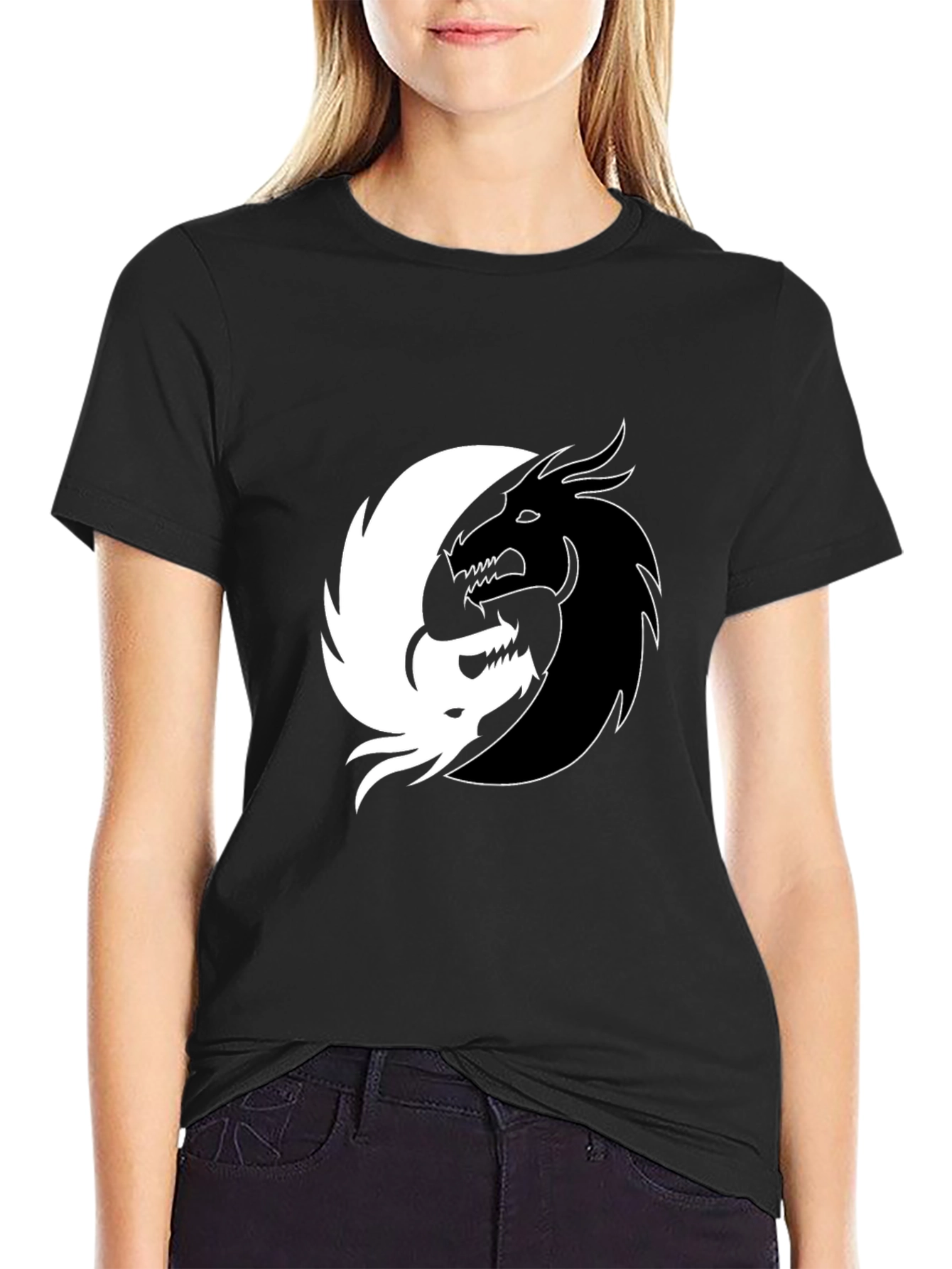 Yin Yang Dragon Graphic Tee - Black