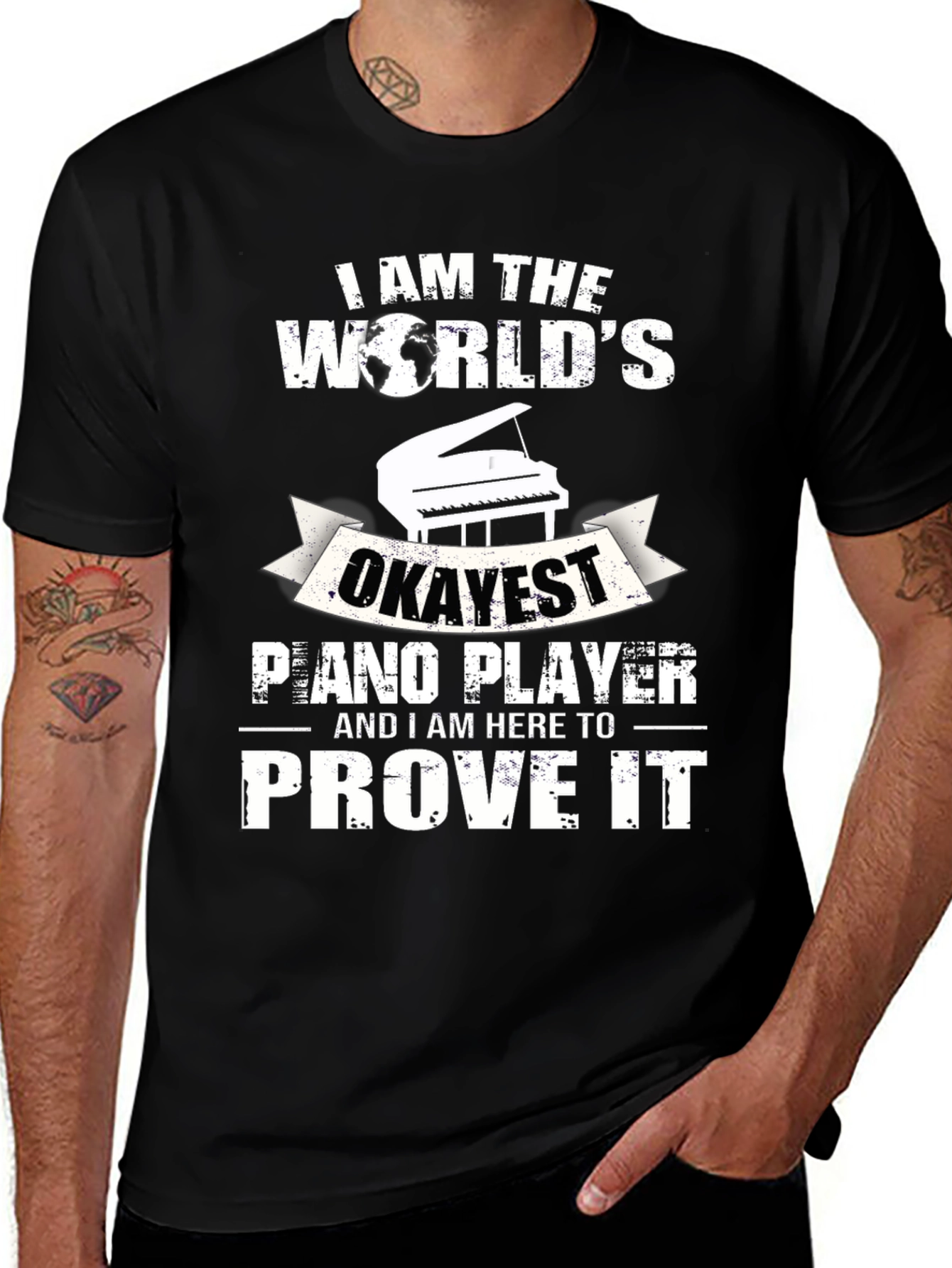 Okayest Piano Player Graphic Tee - Novelty Musician T-Shirt