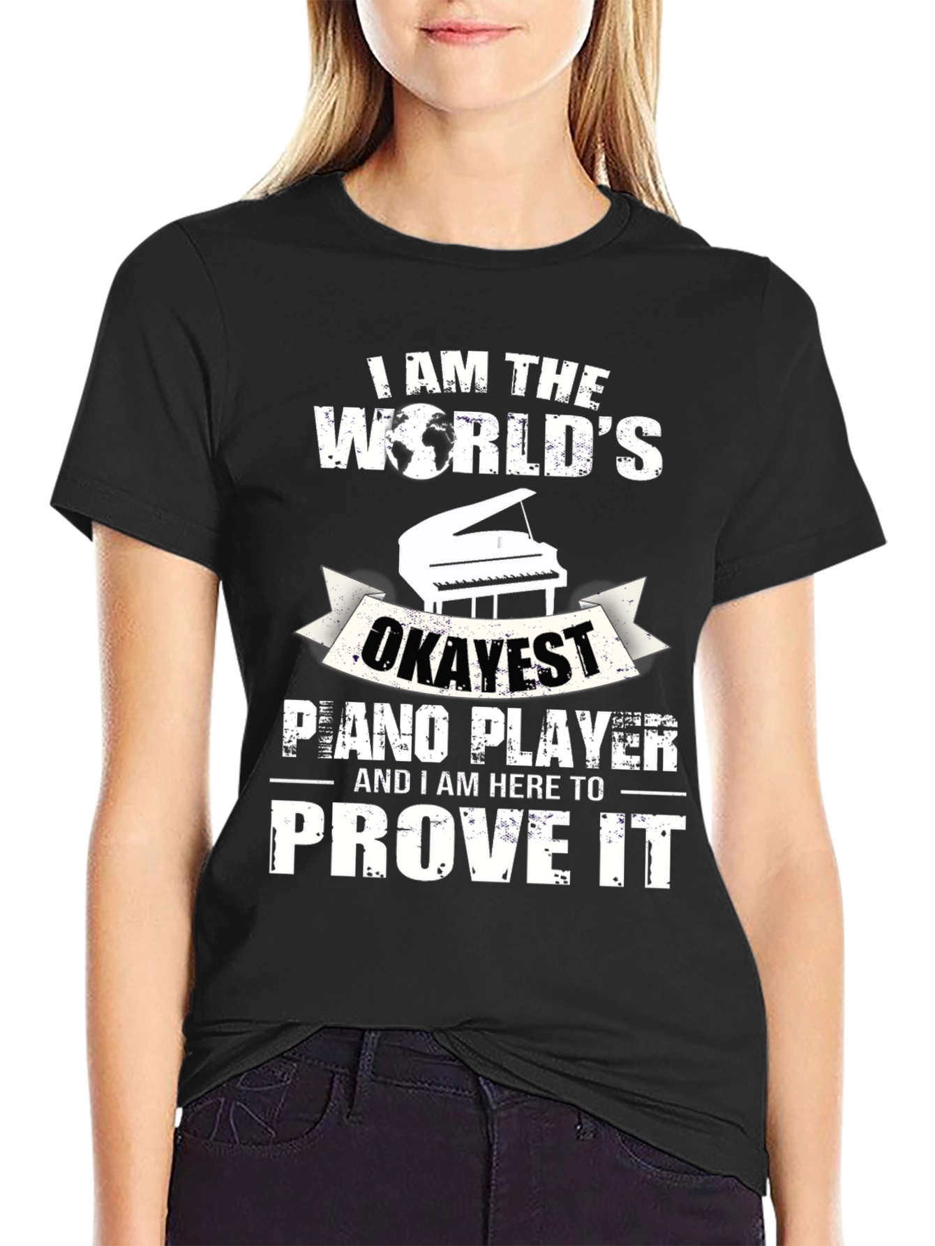 Okayest Piano Player Graphic Tee - Novelty Musician T-Shirt