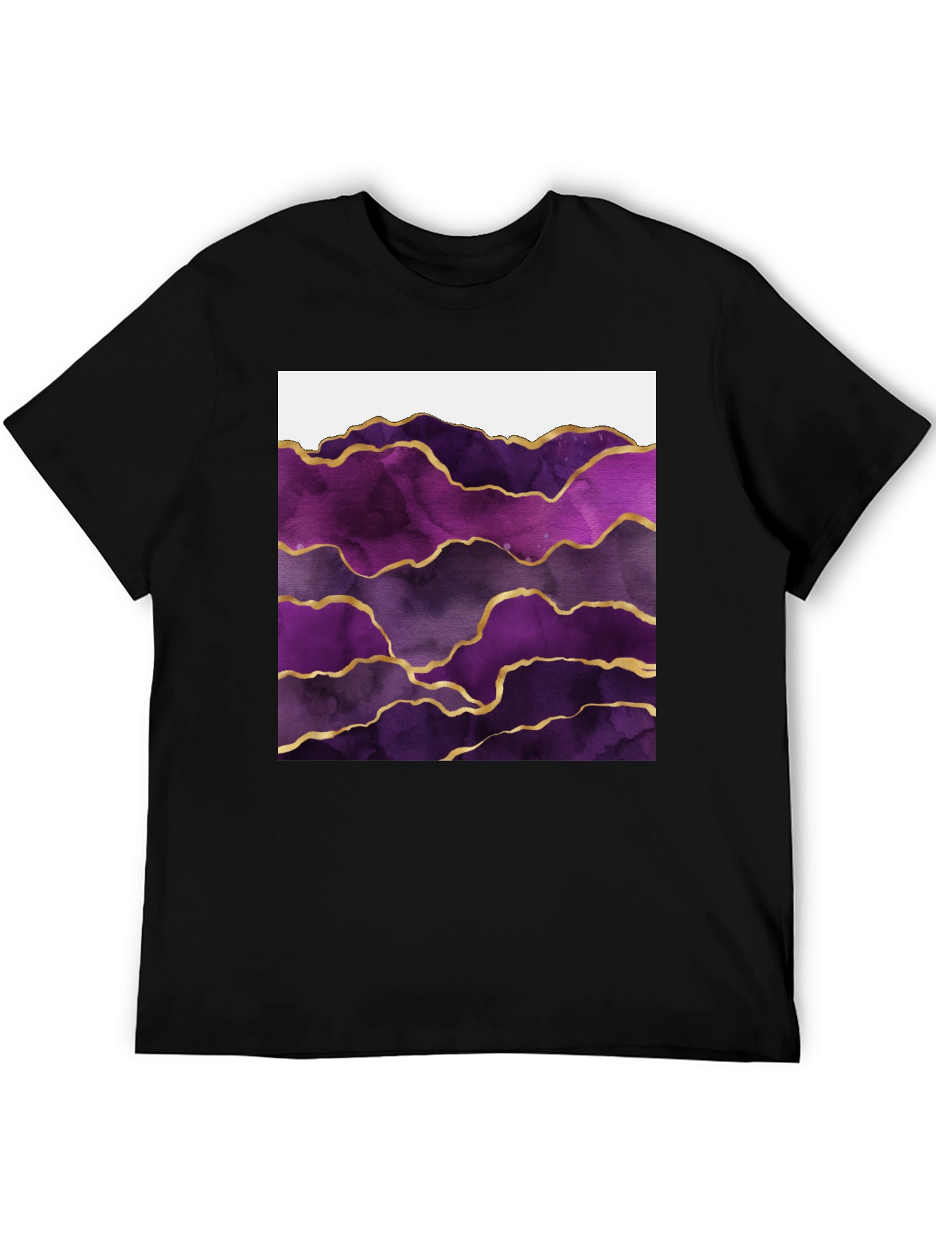 Purple Agate Gold Line Mens Black T-Shirt