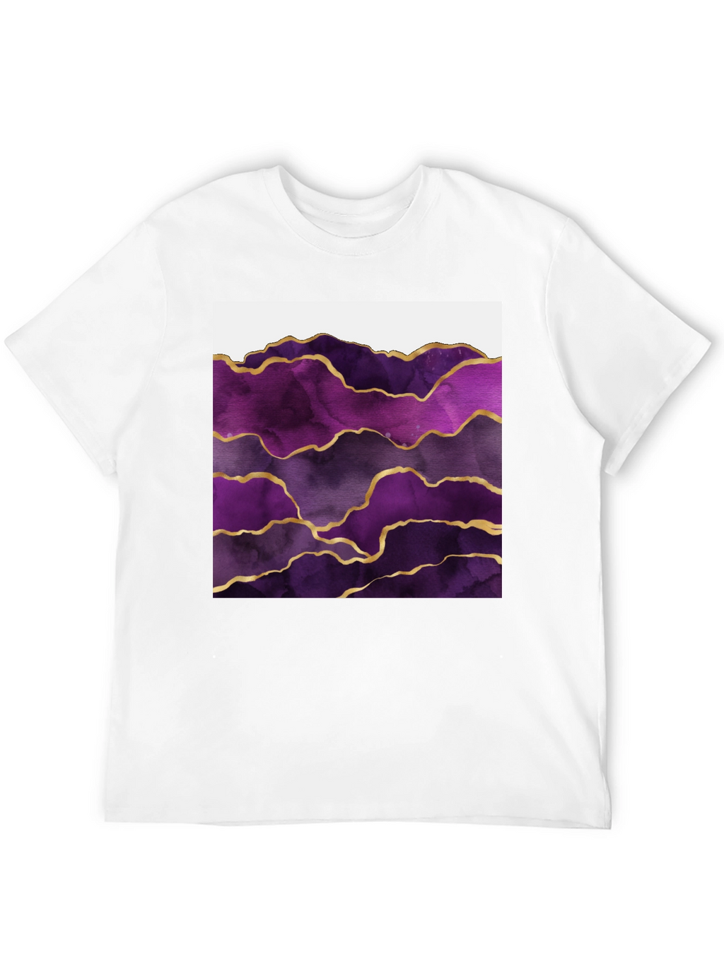 Purple Agate Gold Line Mens Black T-Shirt