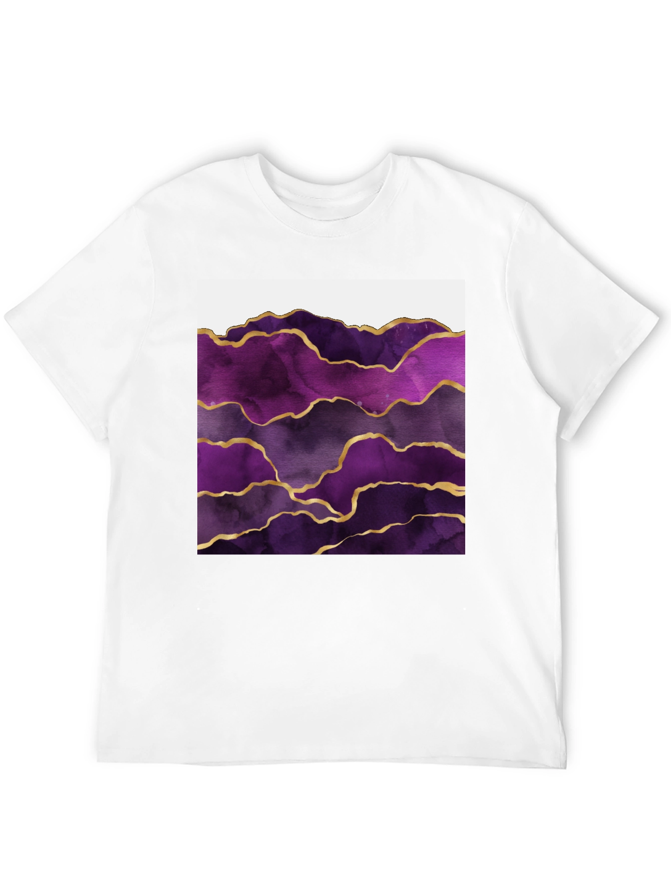 Purple Agate Gold Line Mens Black T-Shirt