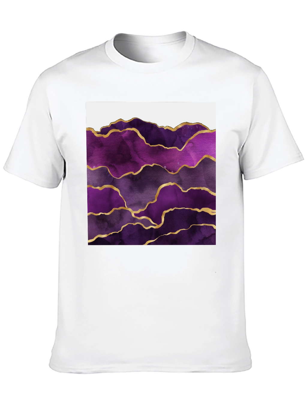 Purple Agate Gold Line Mens Black T-Shirt