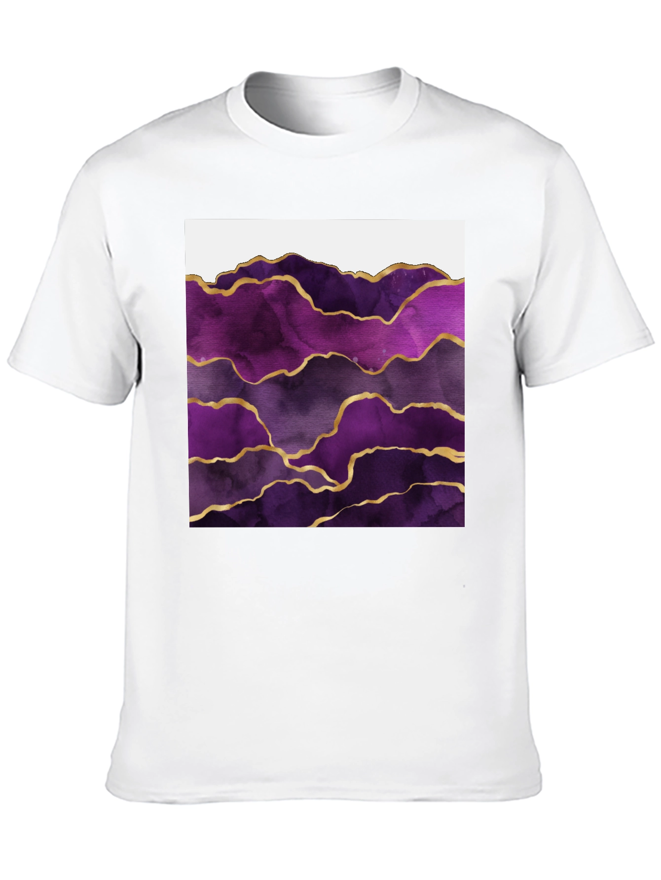 Purple Agate Gold Line Mens Black T-Shirt