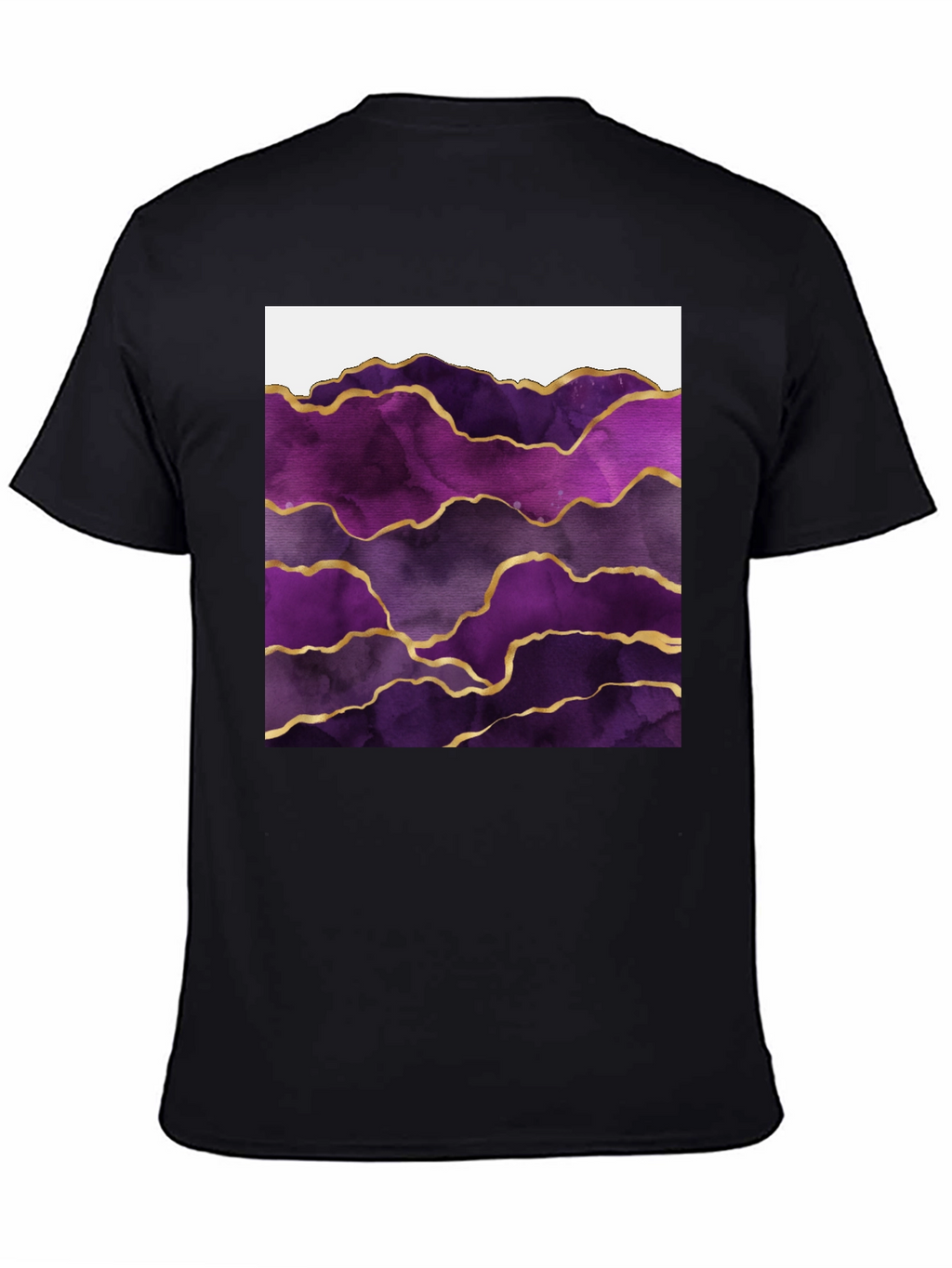 Purple Agate Gold Line Mens Black T-Shirt