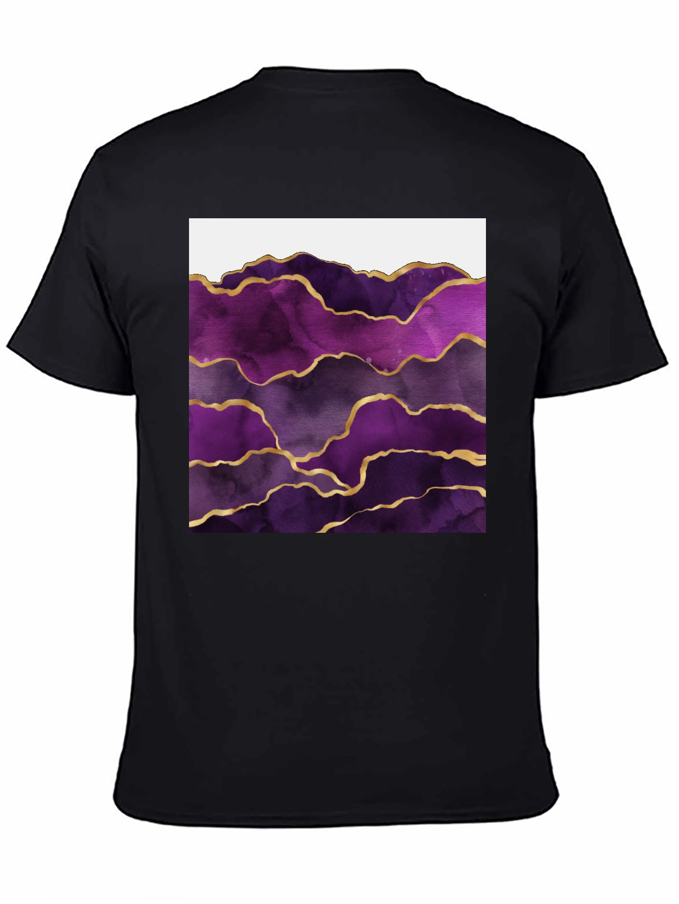Purple Agate Gold Line Mens Black T-Shirt