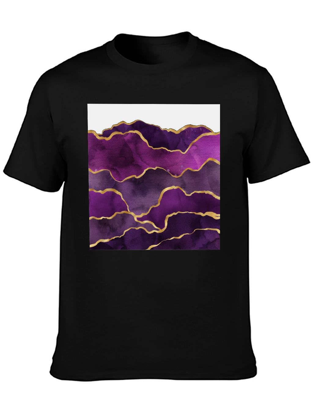 Purple Agate Gold Line Mens Black T-Shirt