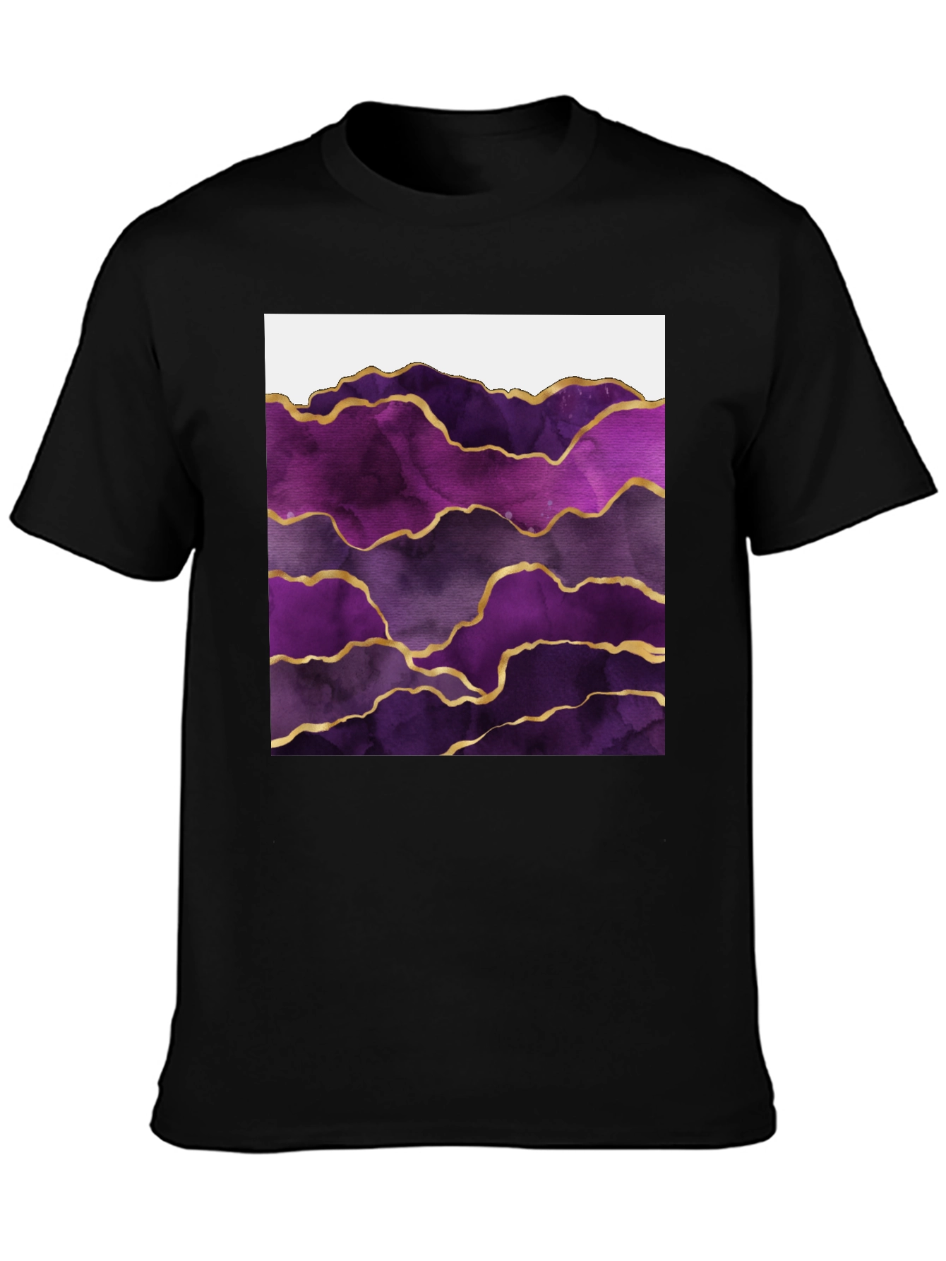 Purple Agate Gold Line Mens Black T-Shirt
