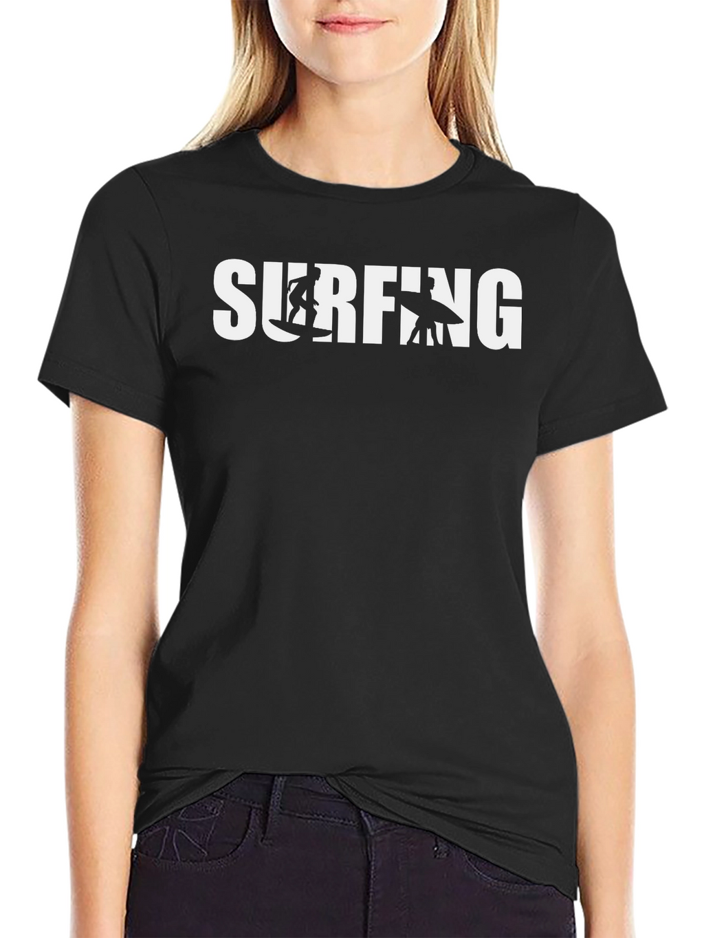 Surfing Graphic T-Shirt - Black Cotton Tee