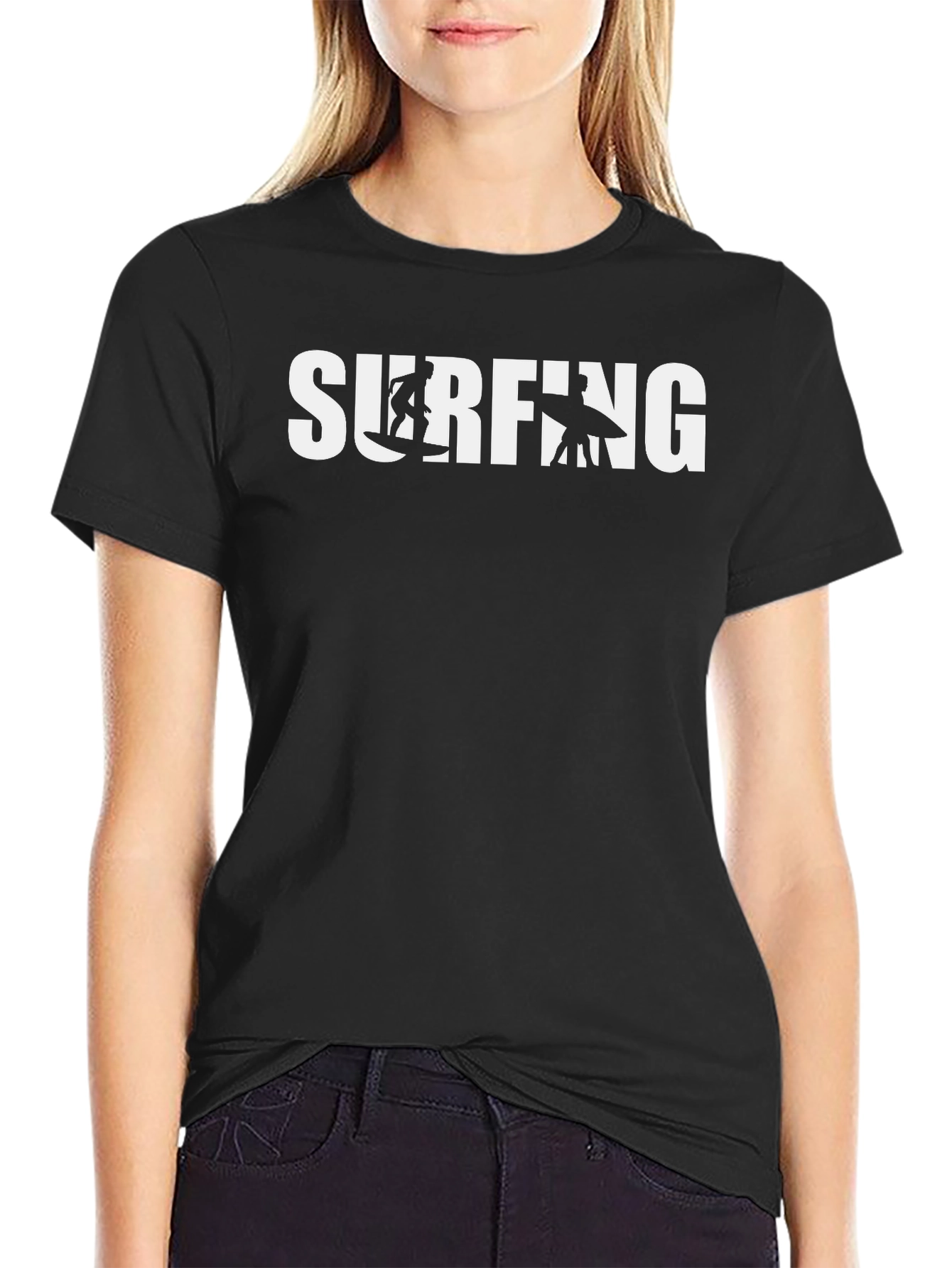 Surfing Graphic T-Shirt - Black Cotton Tee