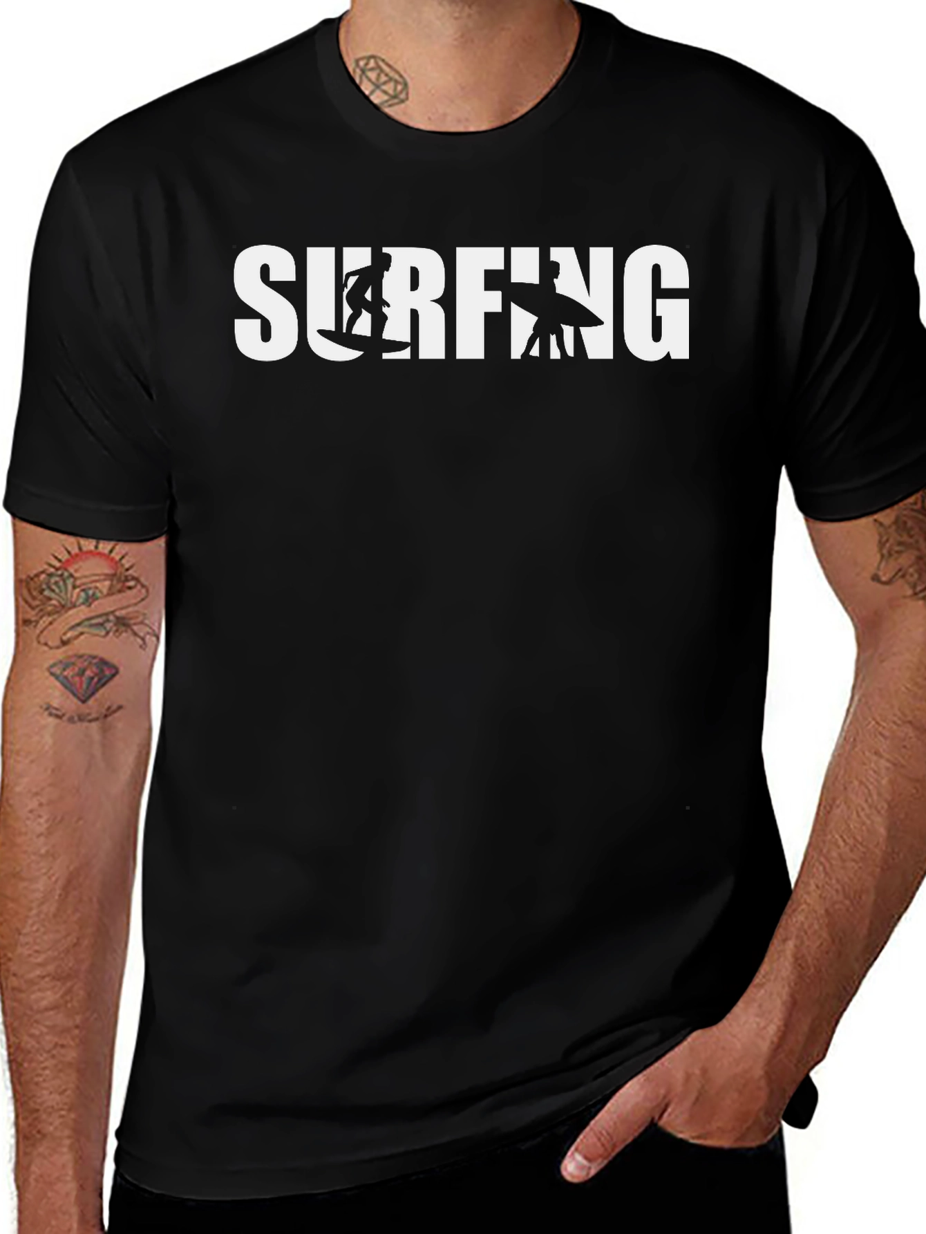 Surfing Graphic T-Shirt - Black Cotton Tee