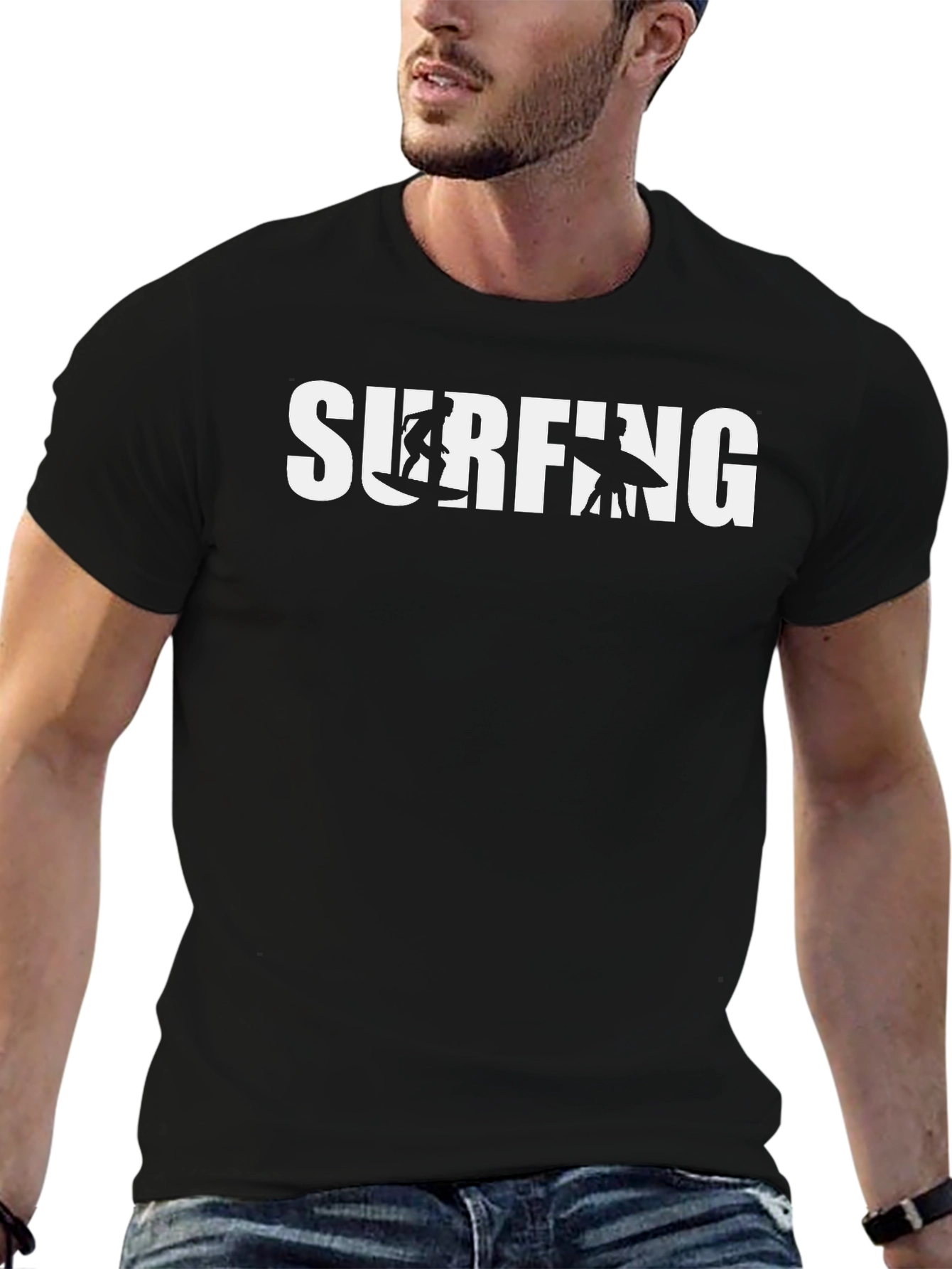 Surfing Graphic T-Shirt - Black Cotton Tee