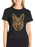 Black T-Shirt with Stylized Dog Graphic