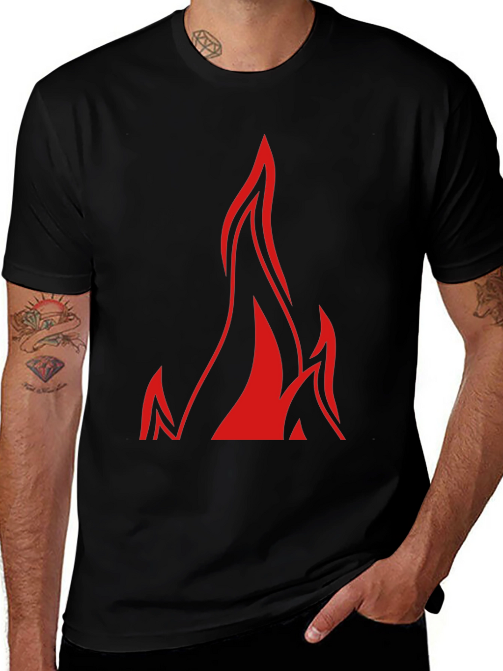 Bold Flame Graphic Black T-Shirt