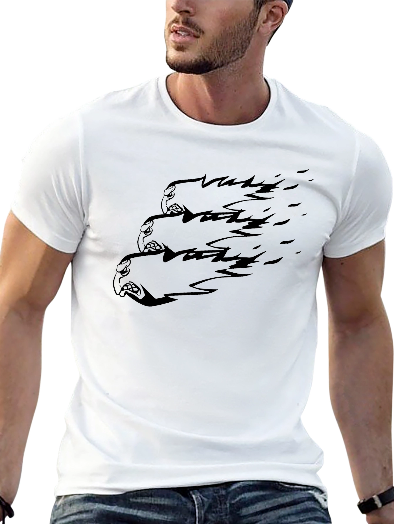 Mens Black Graphic Tee - Three Heads