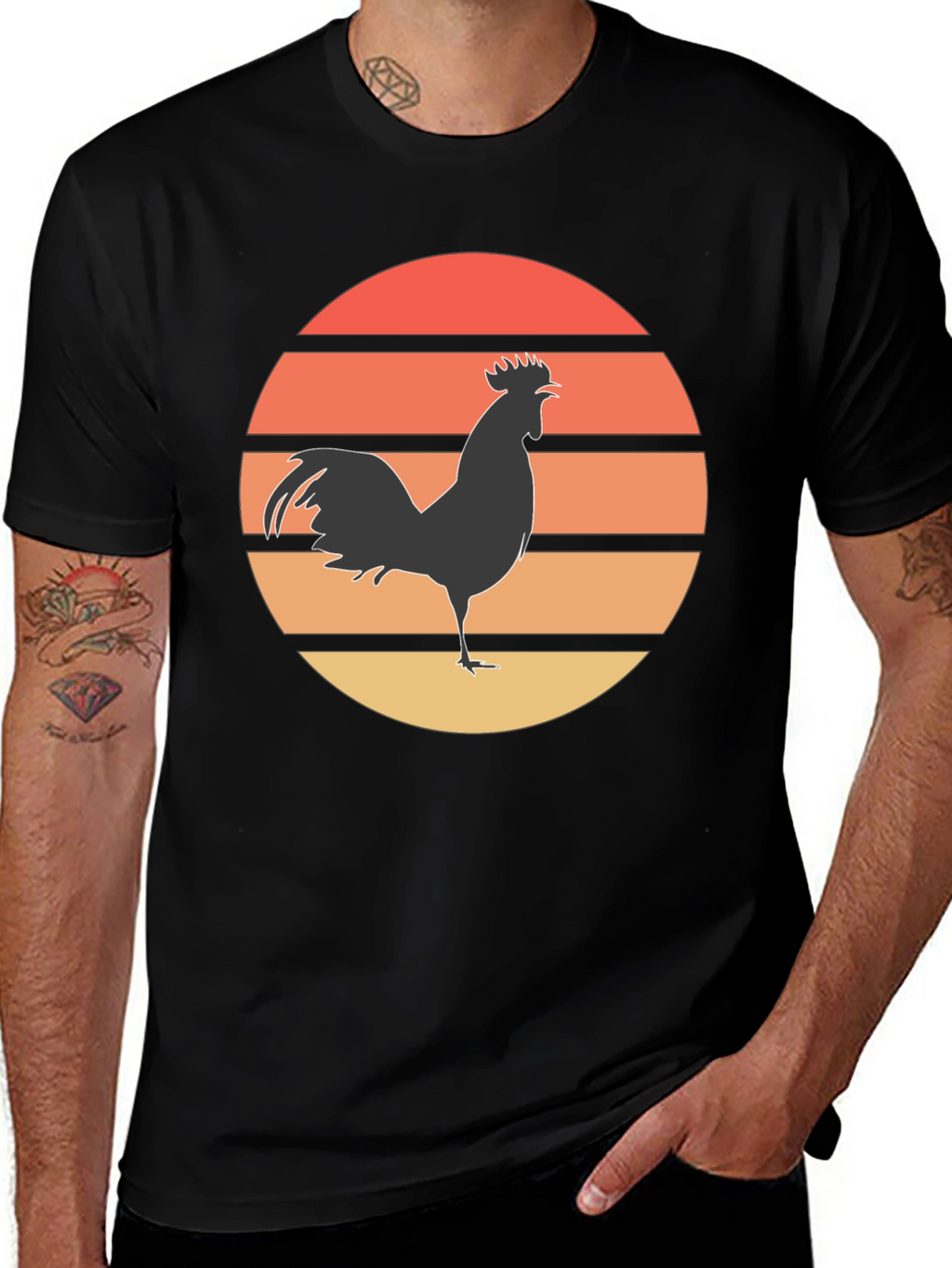 Retro Rooster Sunset Graphic Tee