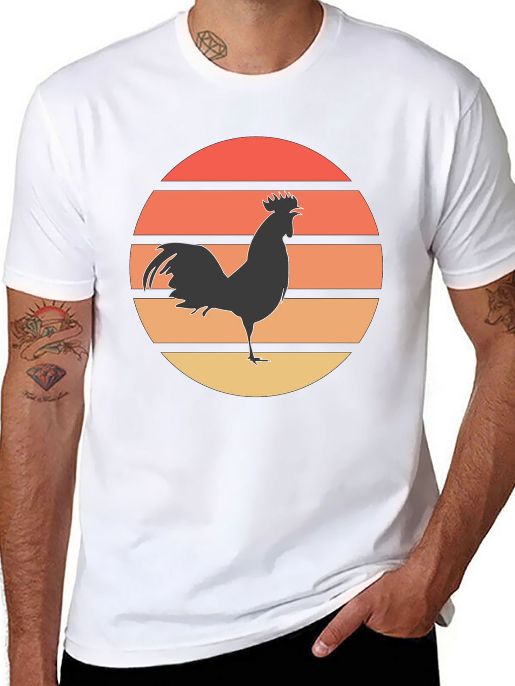 Retro Rooster Sunset Graphic Tee