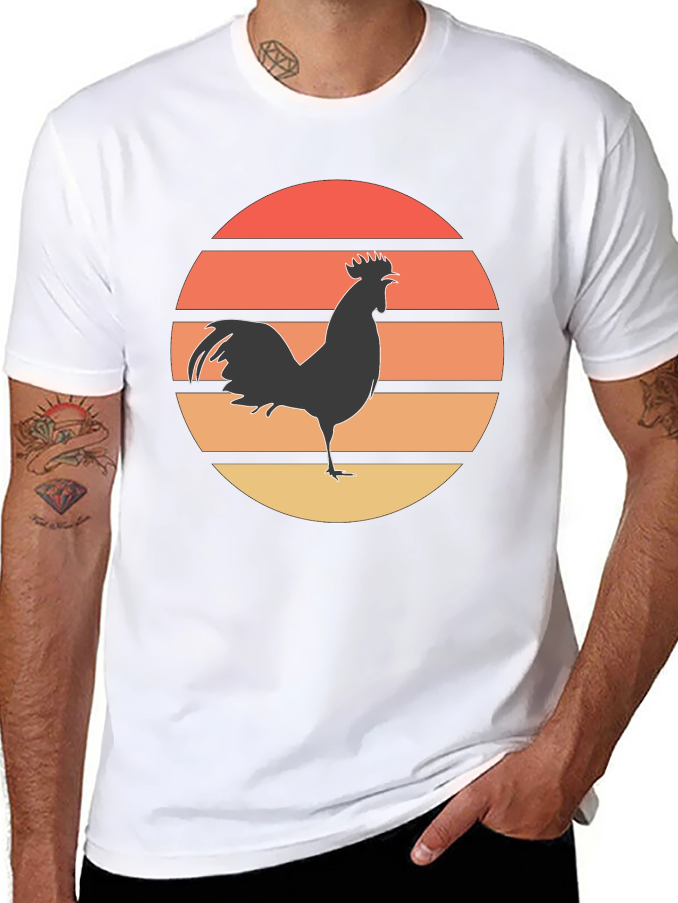 Retro Rooster Sunset Graphic Tee