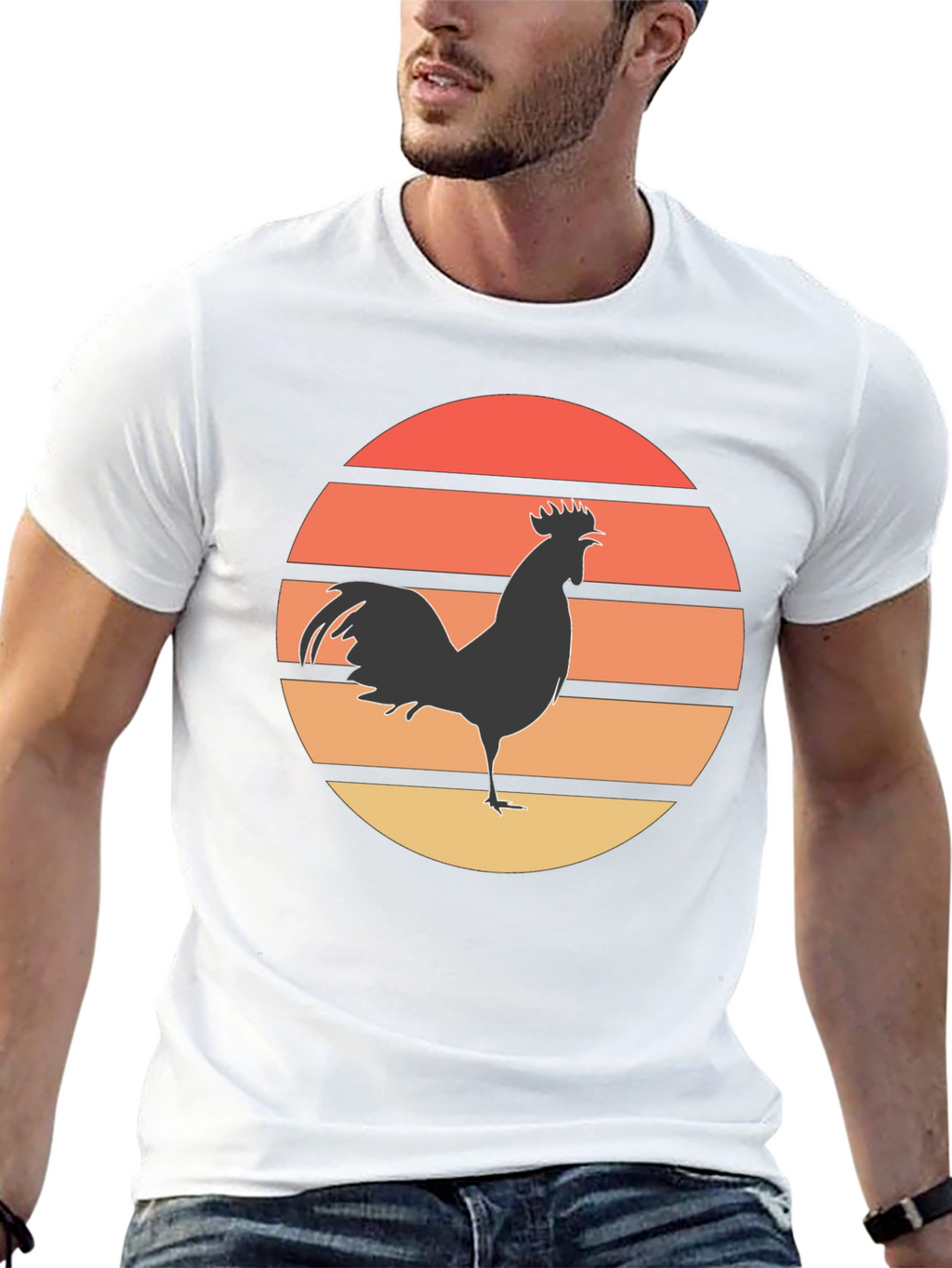 Retro Rooster Sunset Graphic Tee