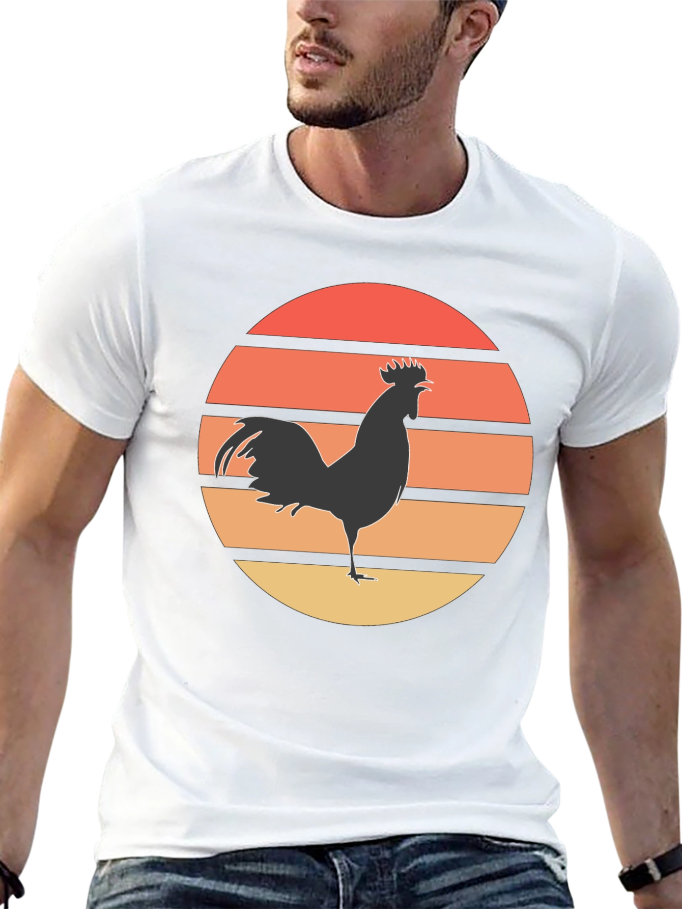 Retro Rooster Sunset Graphic Tee