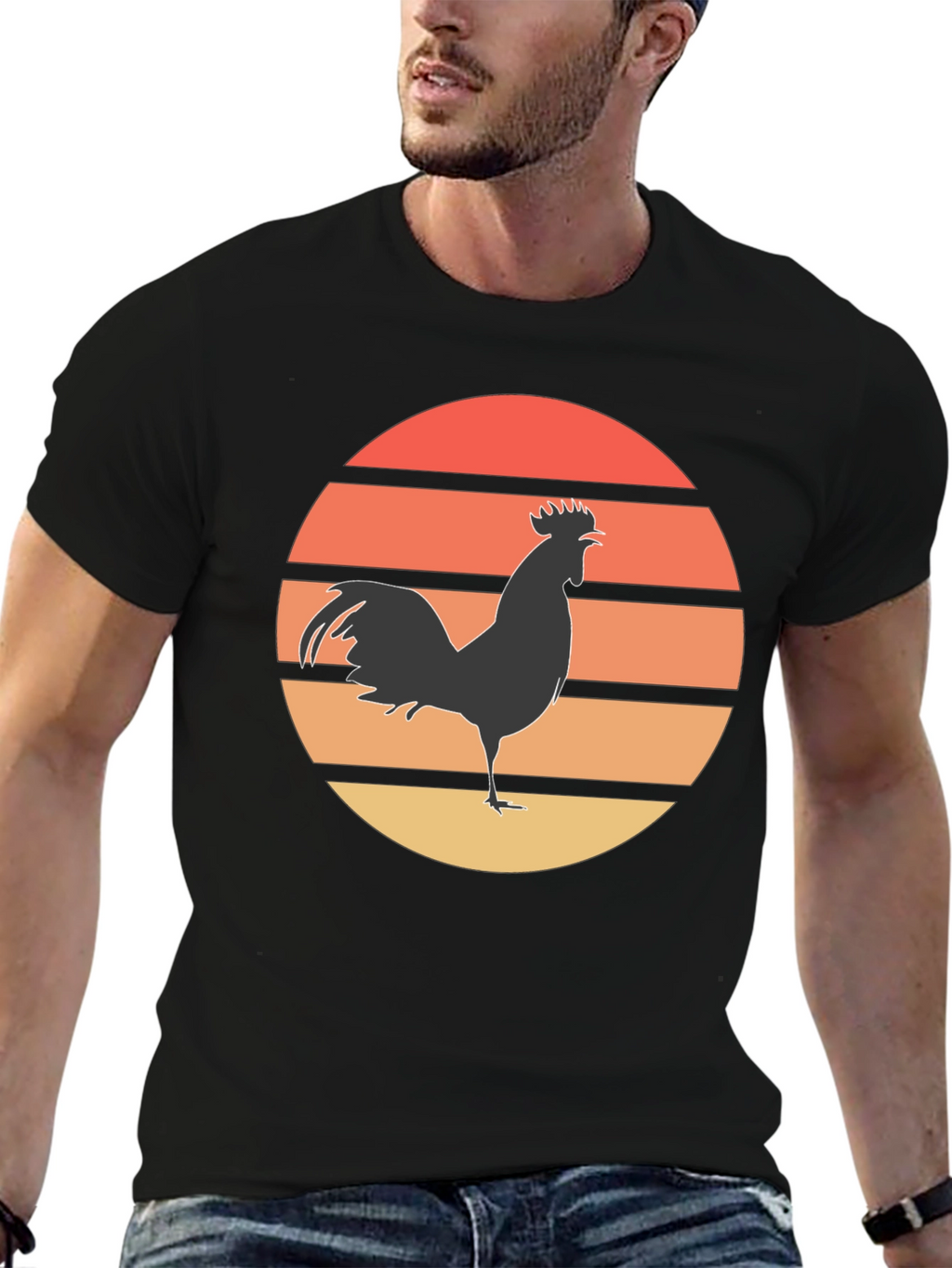 Retro Rooster Sunset Graphic Tee