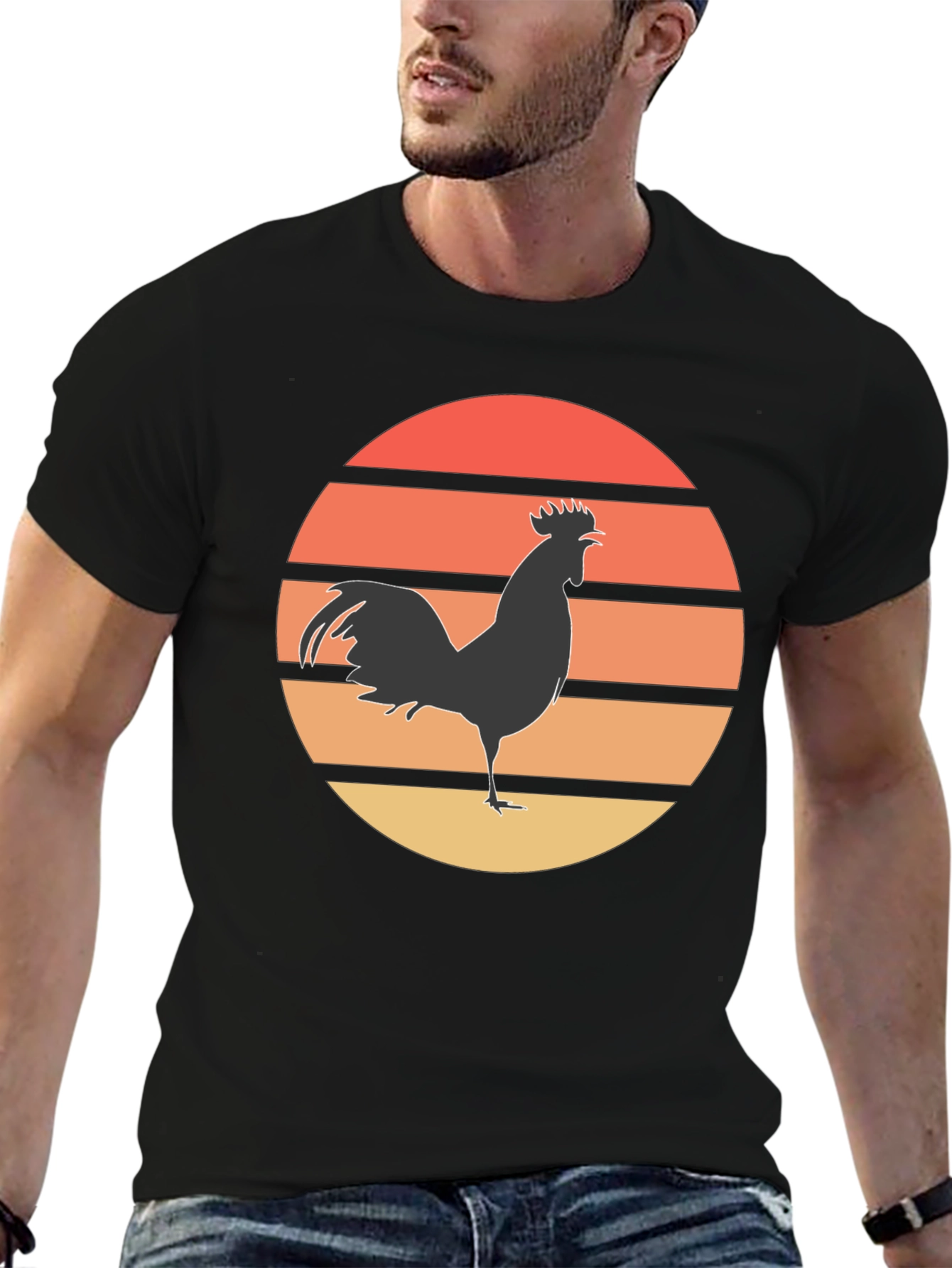 Retro Rooster Sunset Graphic Tee