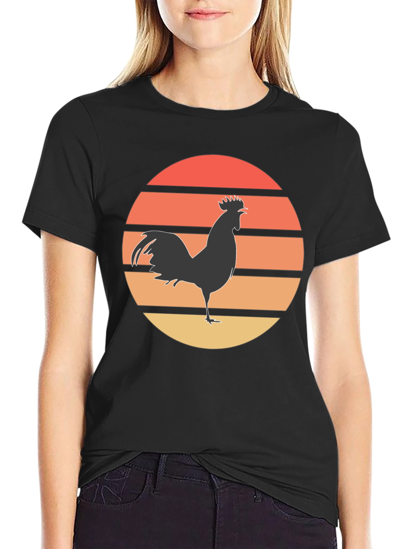Retro Rooster Sunset Graphic Tee