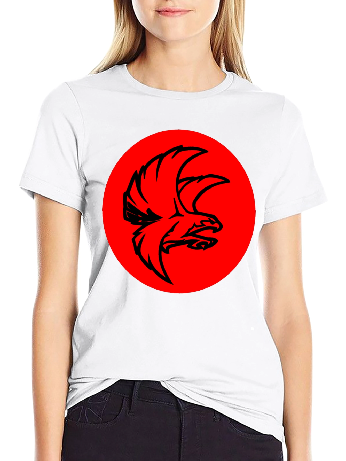 Black T-shirt with Red Eagle Circle Graphic