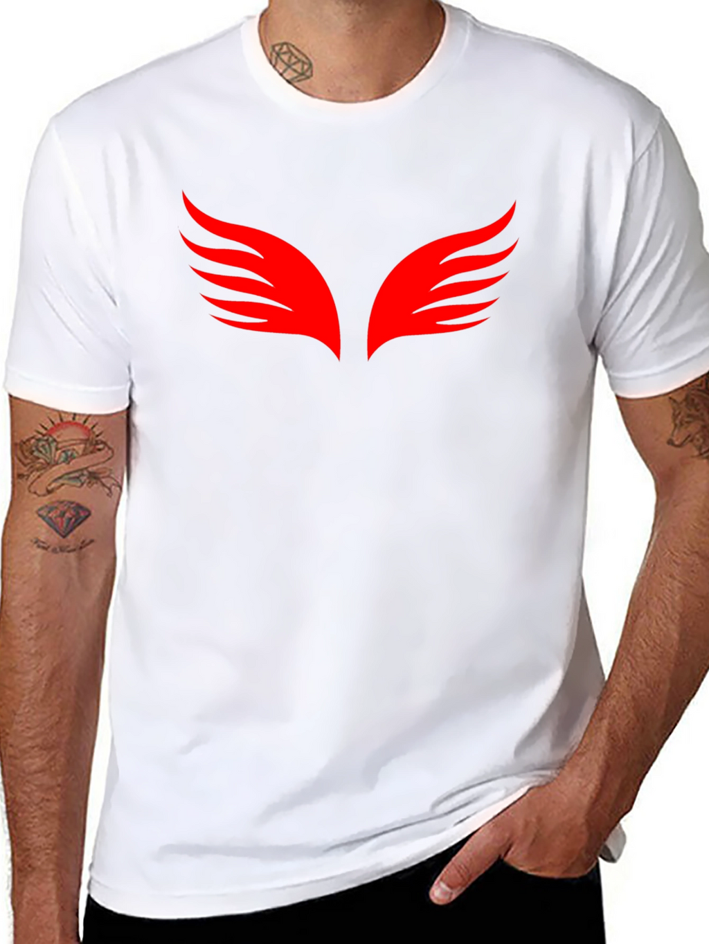 Black T-Shirt with Red Wings Graphic