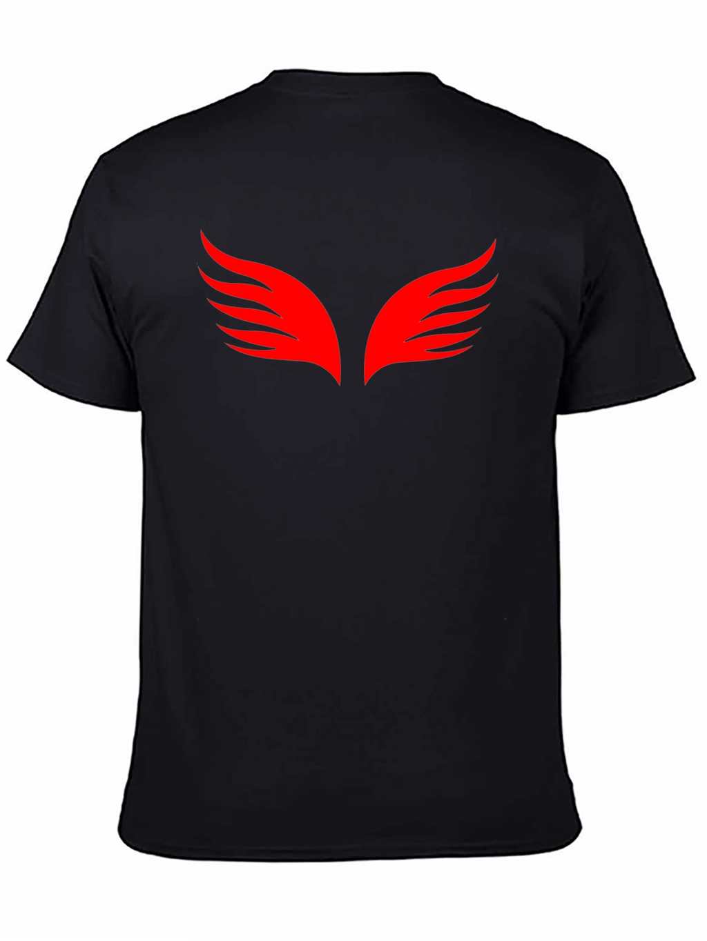 Black T-Shirt with Red Wings Graphic