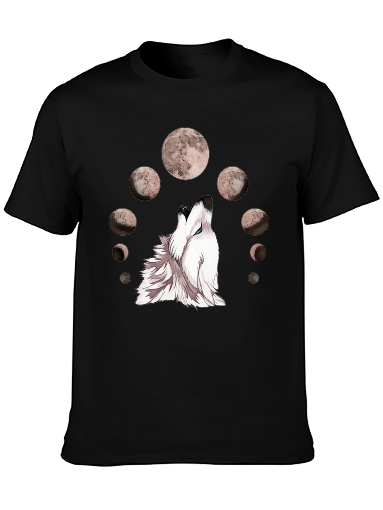 Wolf Moon Phases Graphic Tee - Stylish Black T-Shirt