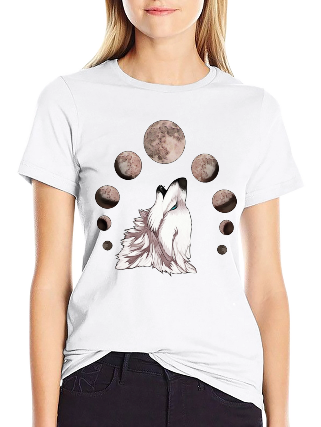 Wolf Moon Phases Graphic Tee - Stylish Black T-Shirt