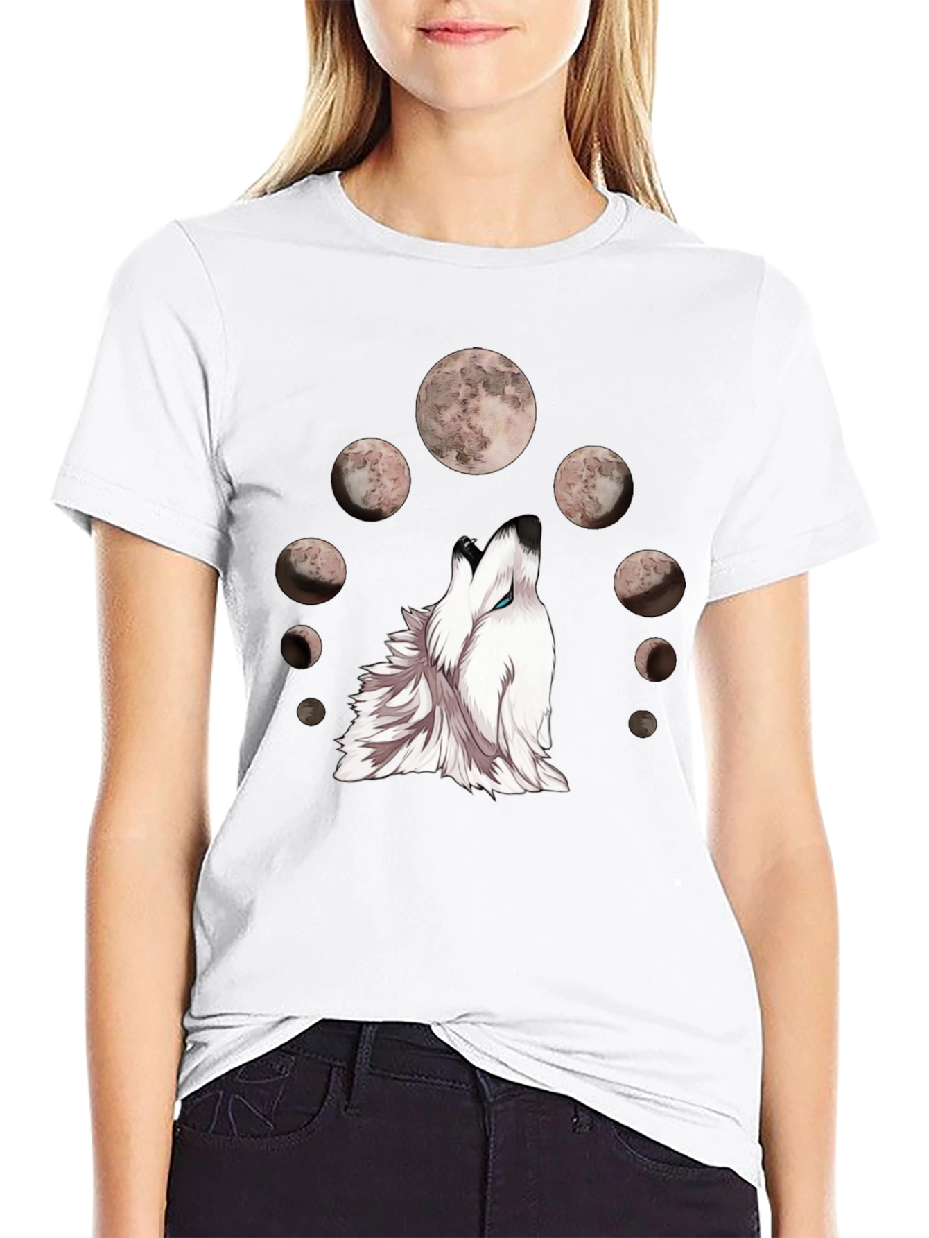 Wolf Moon Phases Graphic Tee - Stylish Black T-Shirt