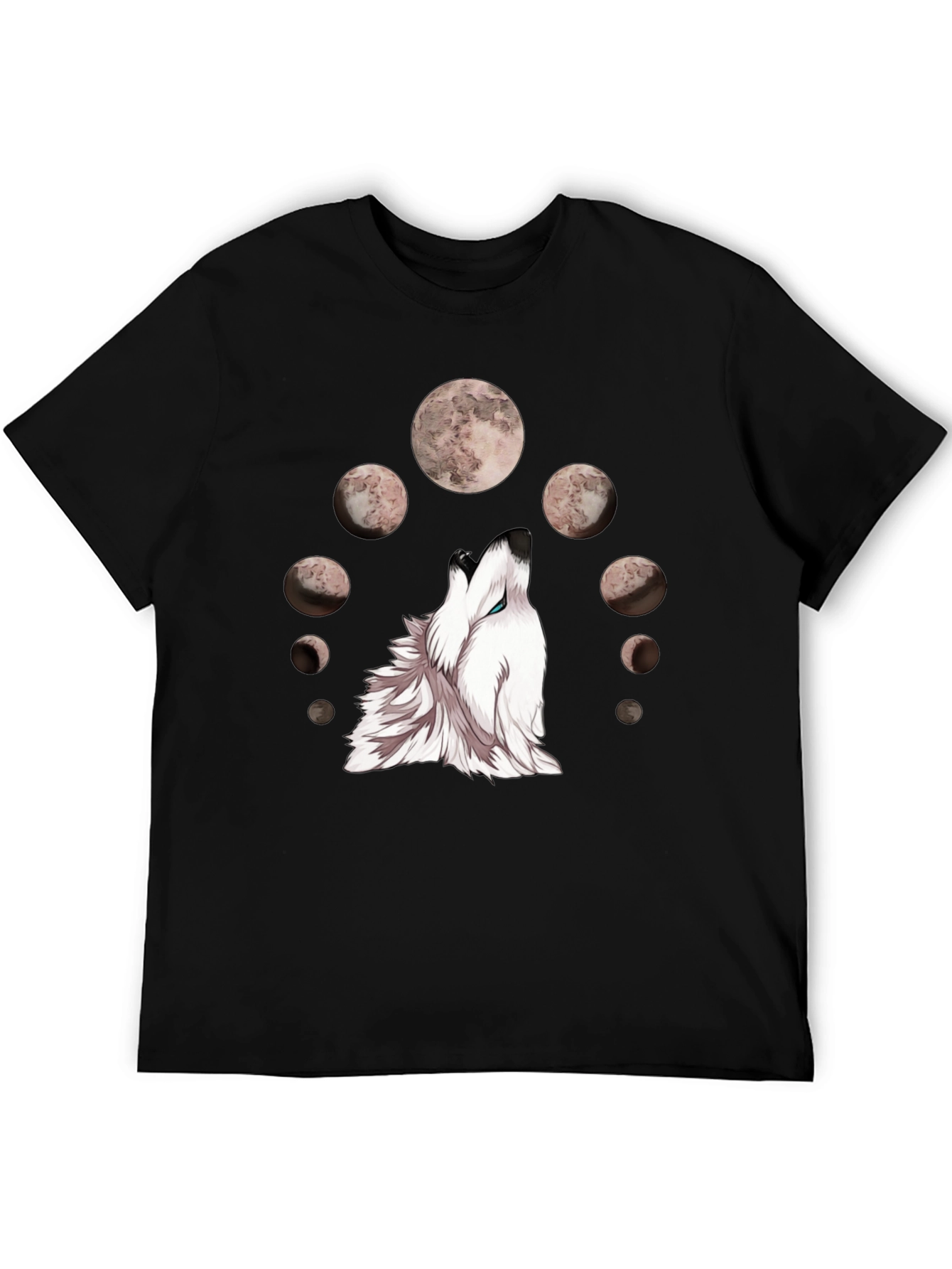 Wolf Moon Phases Graphic Tee - Stylish Black T-Shirt