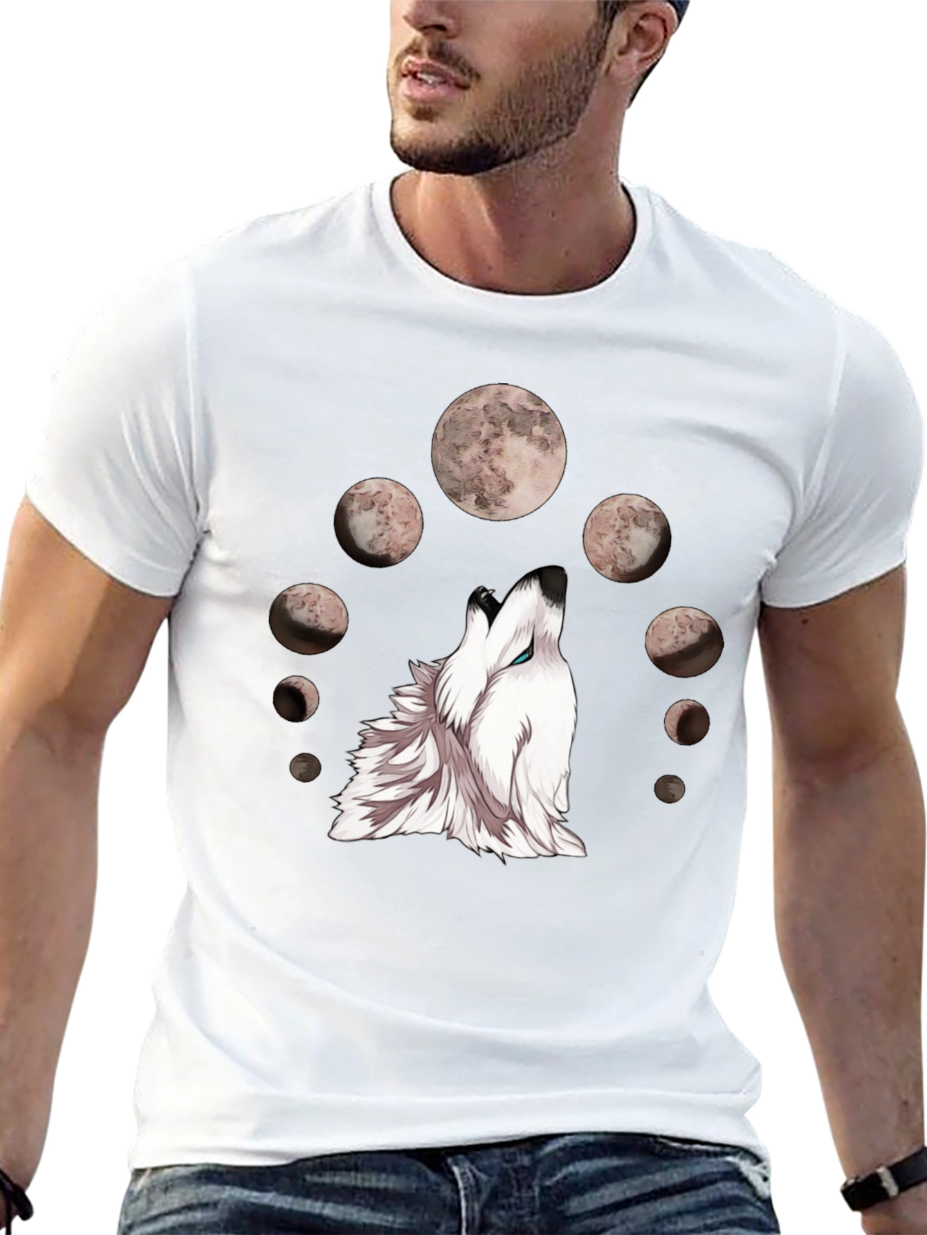 Wolf Moon Phases Graphic Tee - Stylish Black T-Shirt