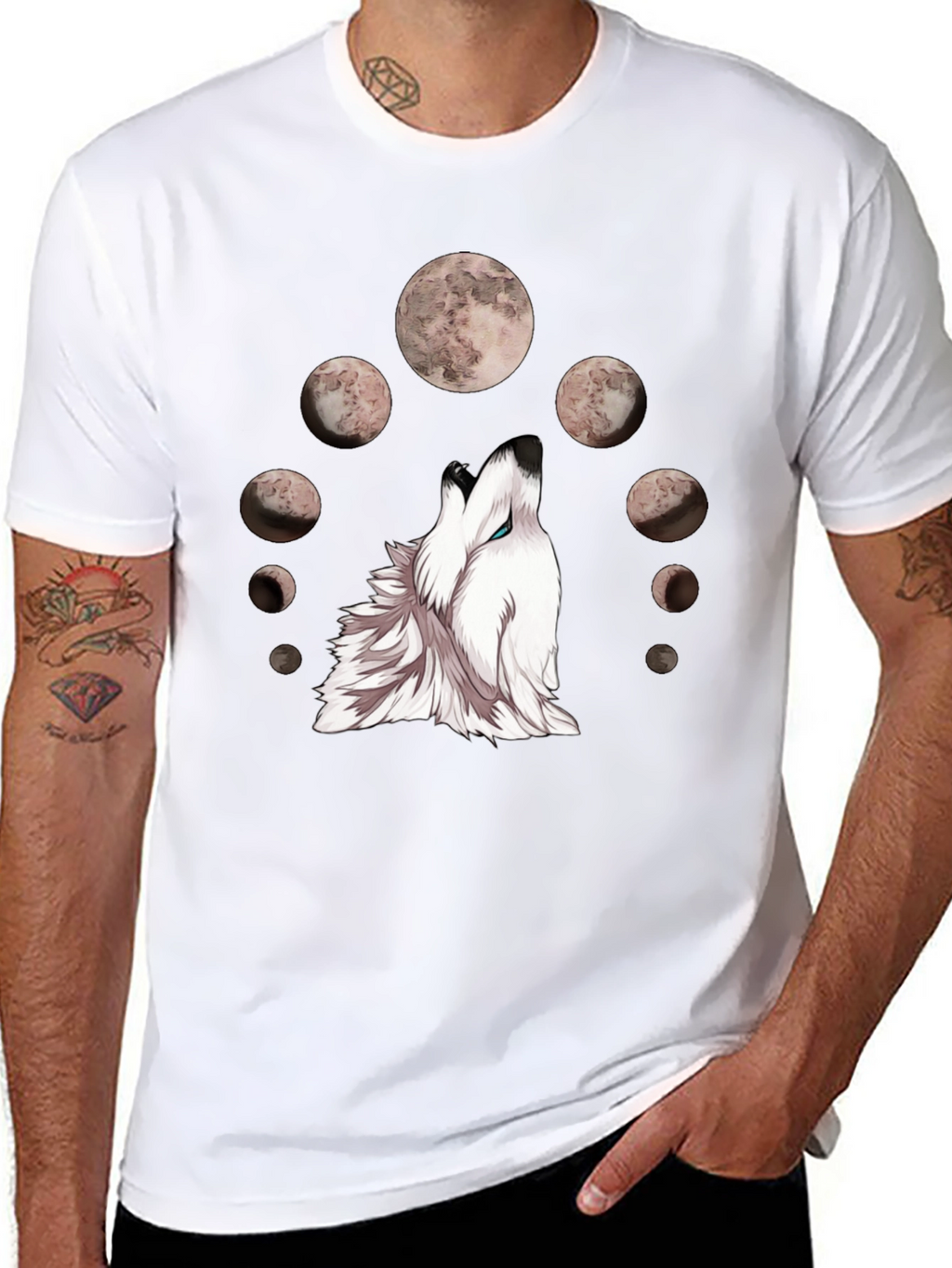 Wolf Moon Phases Graphic Tee - Stylish Black T-Shirt