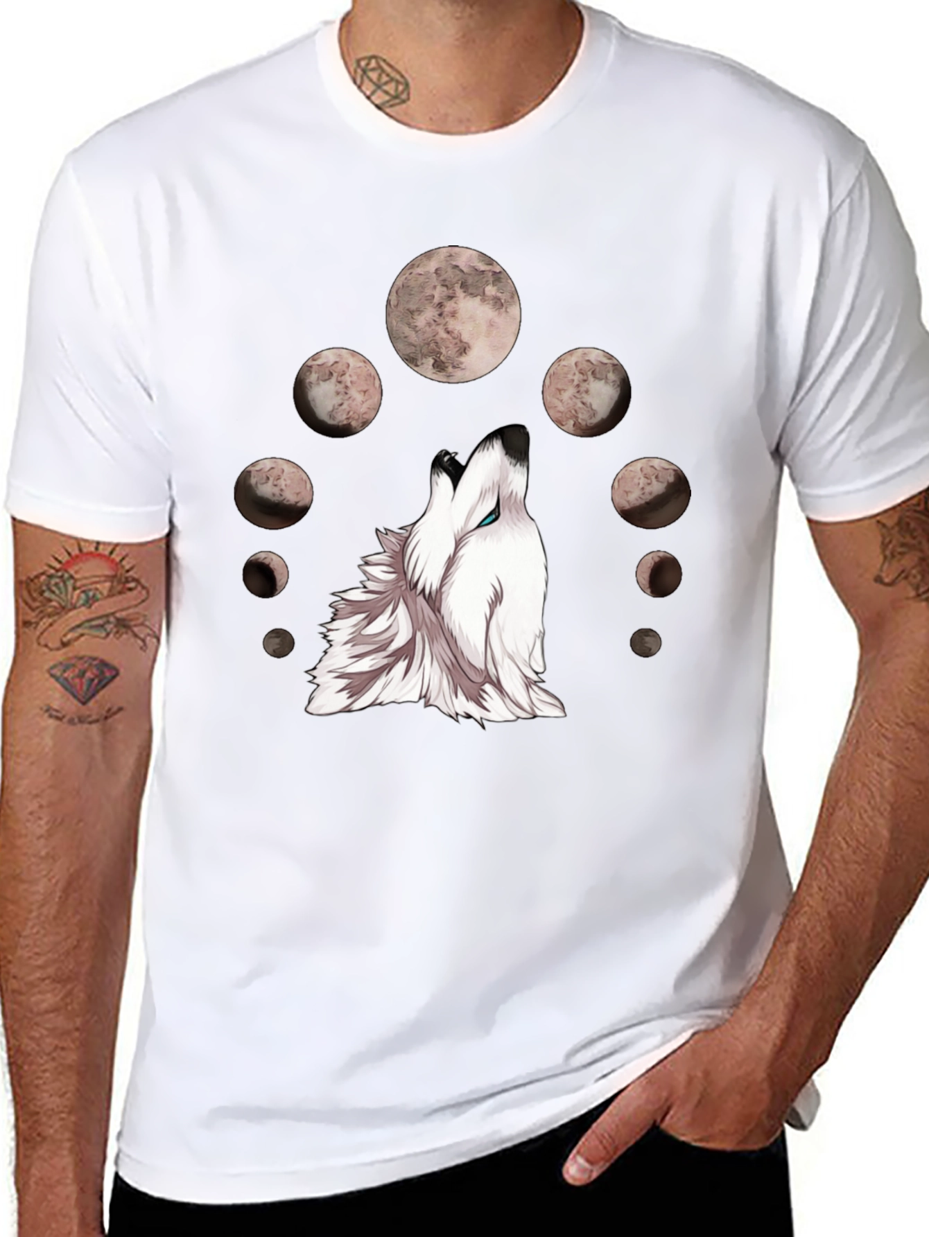 Wolf Moon Phases Graphic Tee - Stylish Black T-Shirt