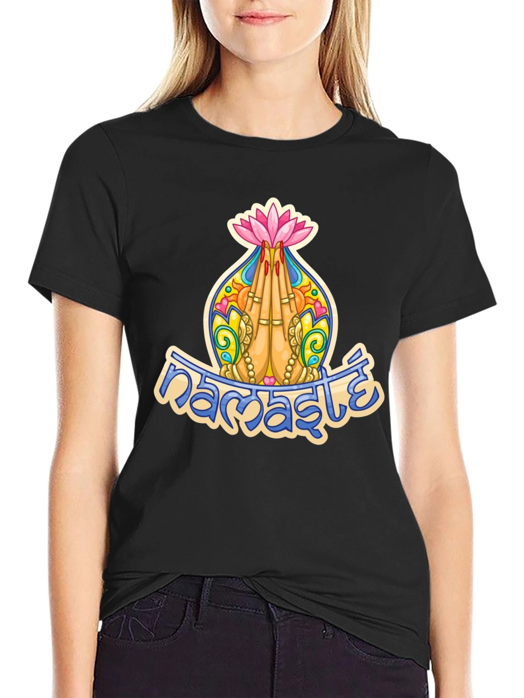 Namaste Lotus Hands Graphic T-Shirt
