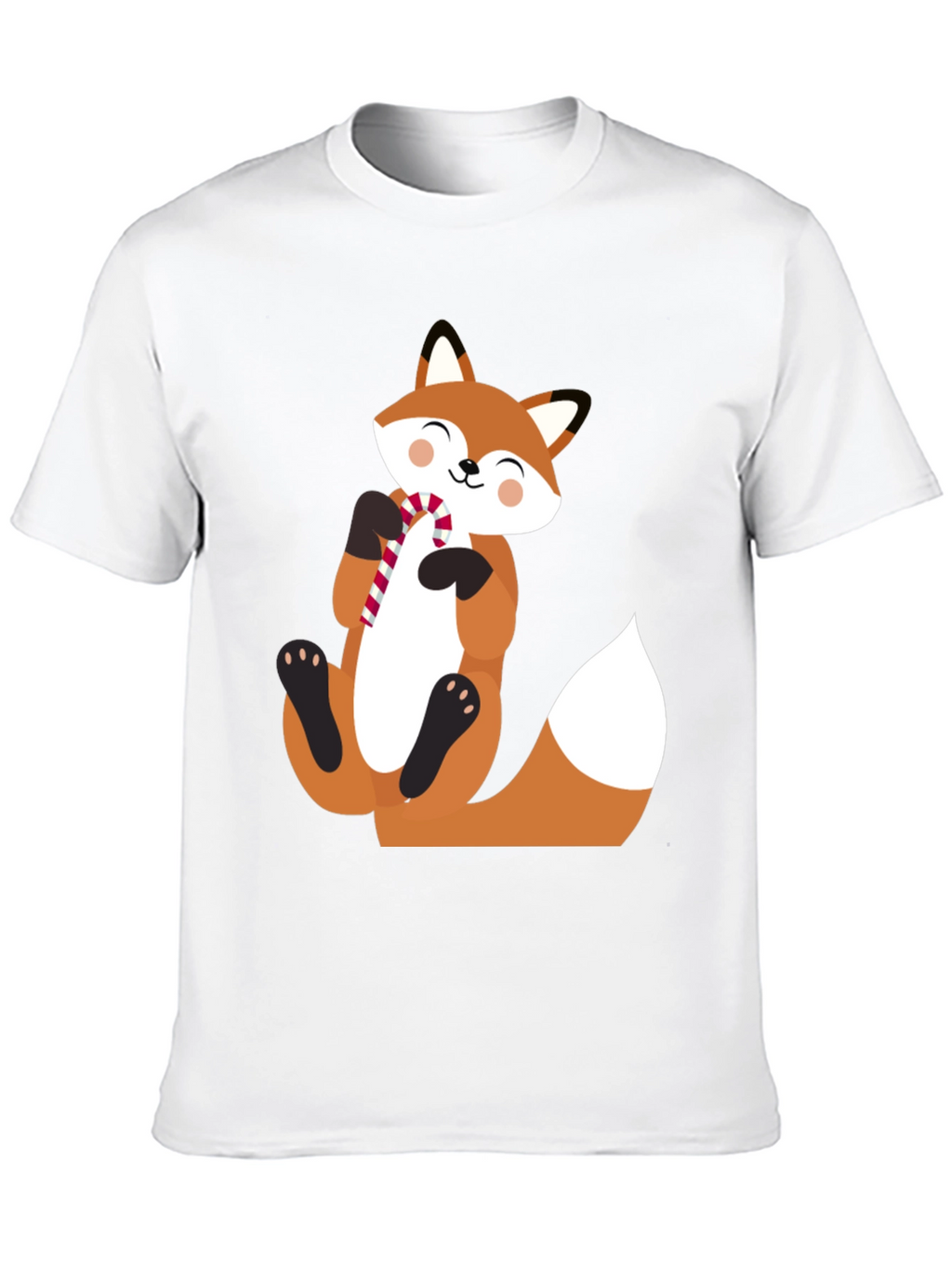 Cute Fox with Candy Cane Black T-Shirt