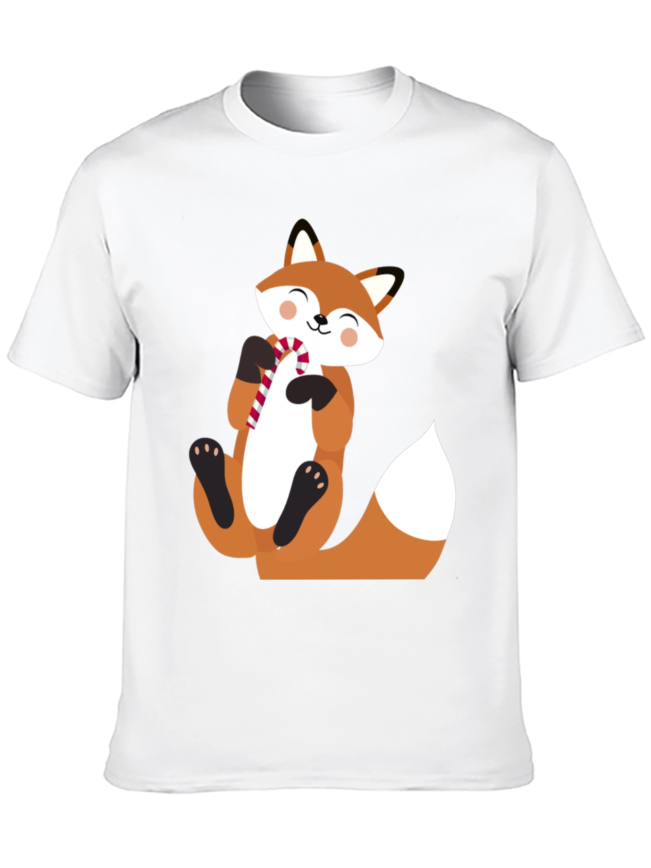 Cute Fox with Candy Cane Black T-Shirt