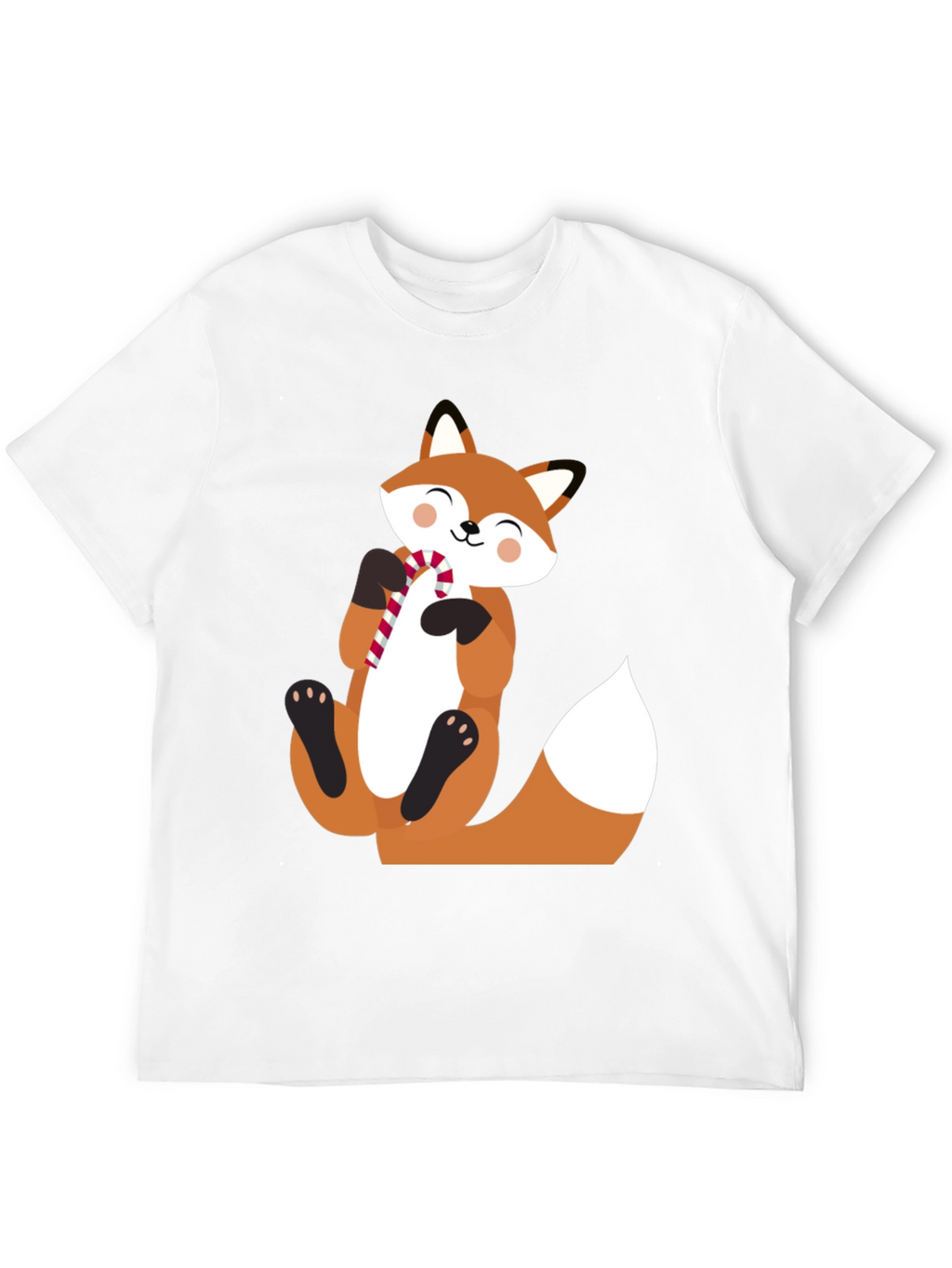 Cute Fox with Candy Cane Black T-Shirt