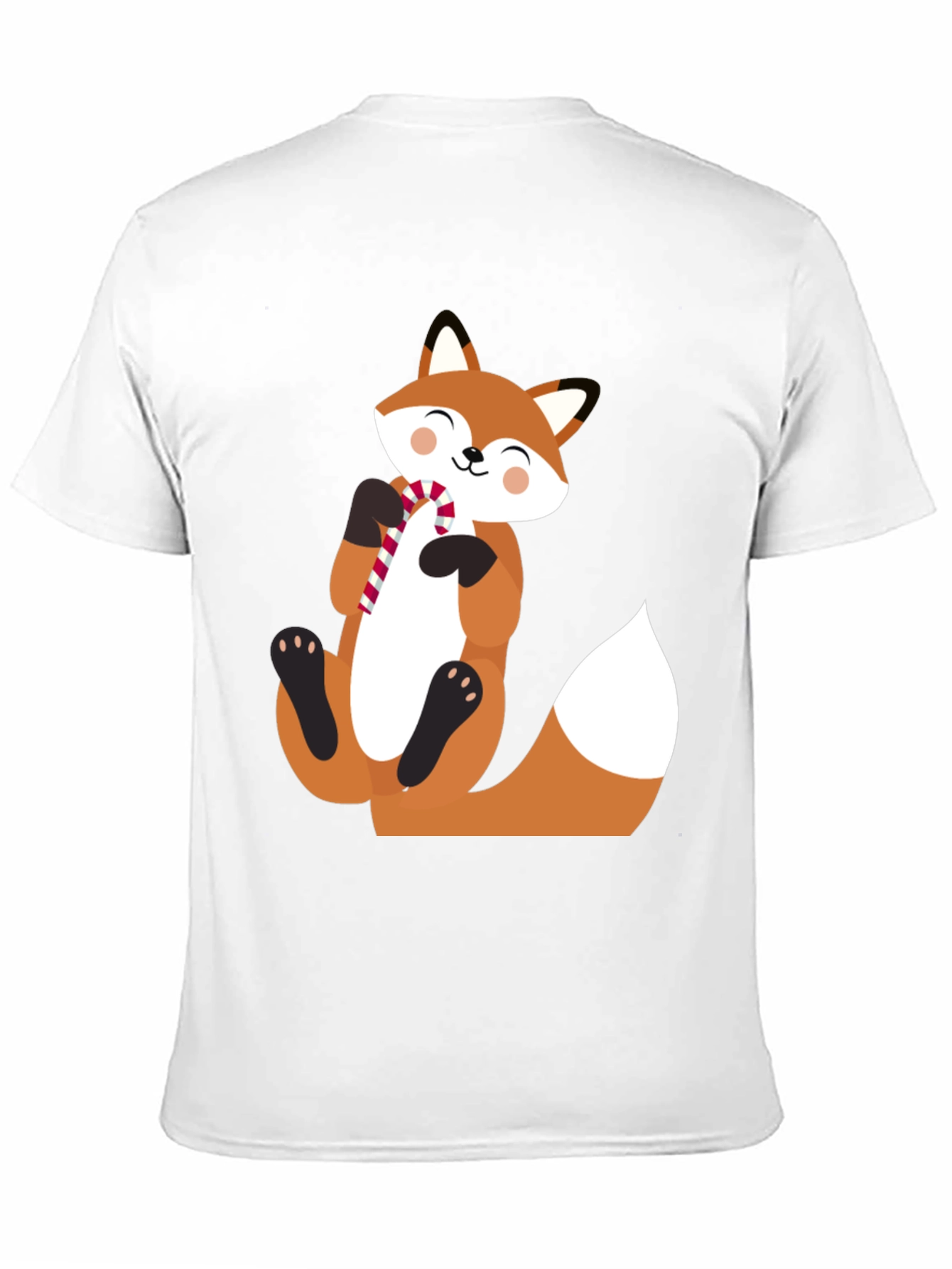 Cute Fox with Candy Cane Black T-Shirt