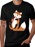 Cute Fox with Candy Cane Black T-Shirt